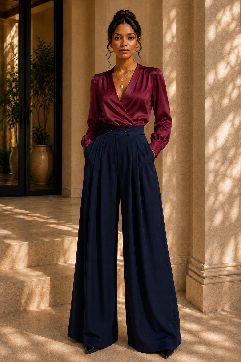 Pleated Wide-Leg Trousers