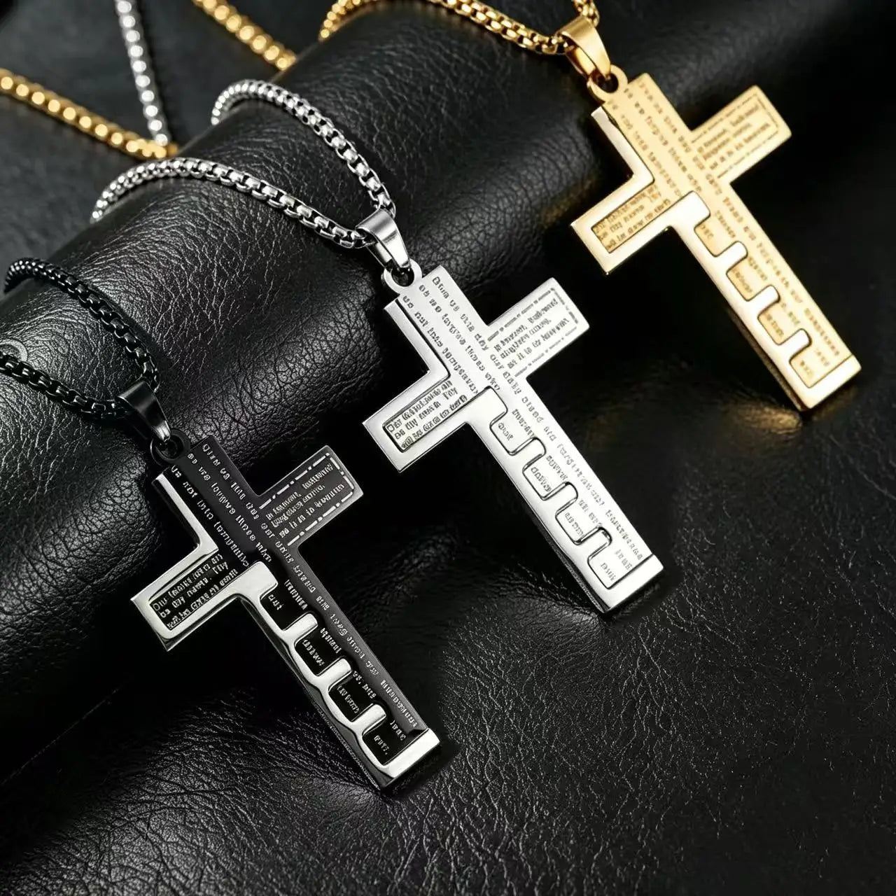 HNSP 316L Stainless Steel Bible Cross Pendant Necklace For Men Street Fashion Waterproof Jewelry Accessories Gift