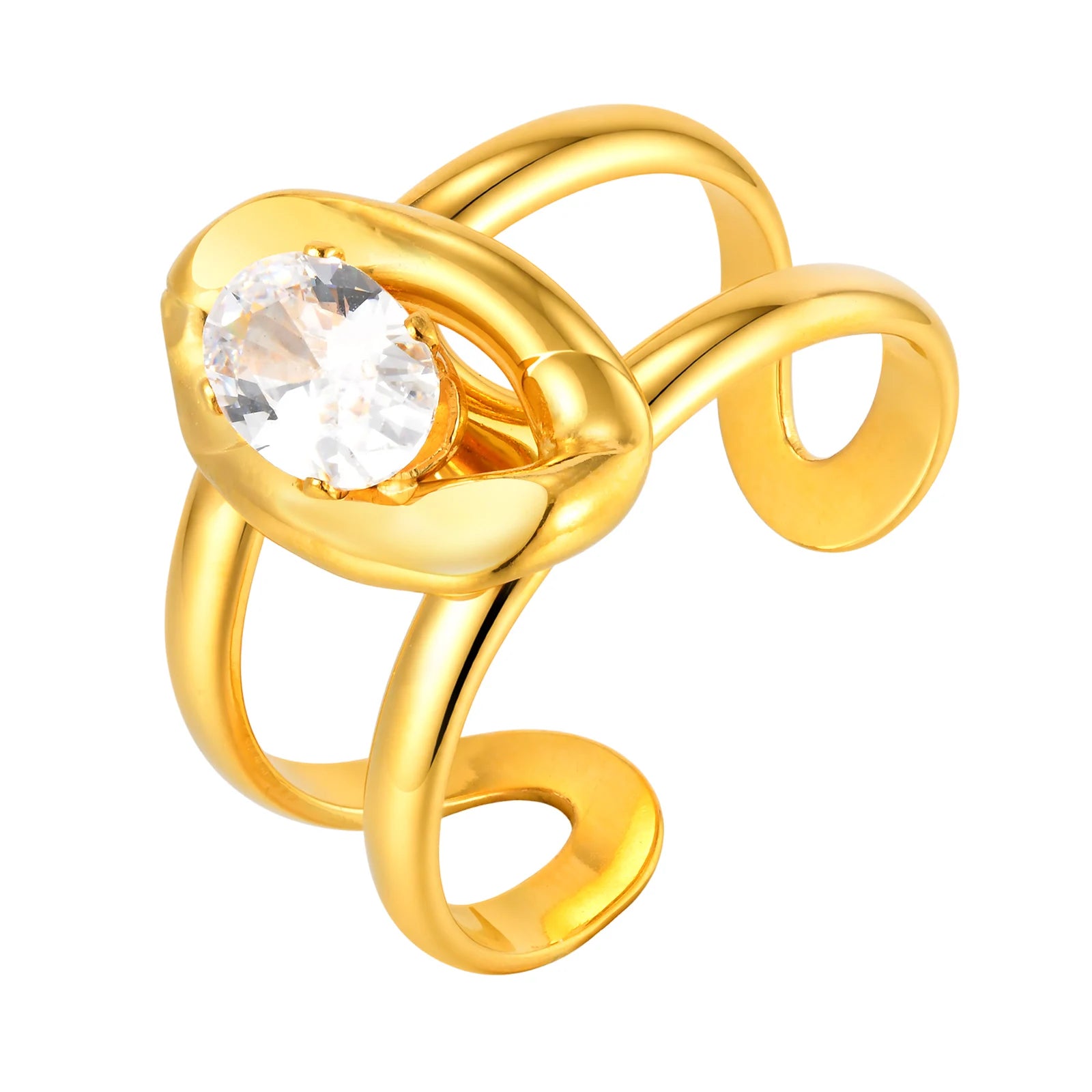 Double-Layer Waterdrop Zircon Open Ring for Women Stainless Steel Geometric Finger Rings Fashion Stacking Jewelry Gift