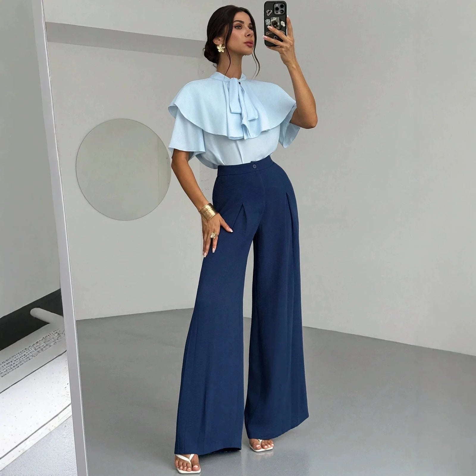 Slimming High Waist Wide Leg Pants Commute Casual Loose Drapey Straight Leg Trousers Versatile Style Korean Leisure