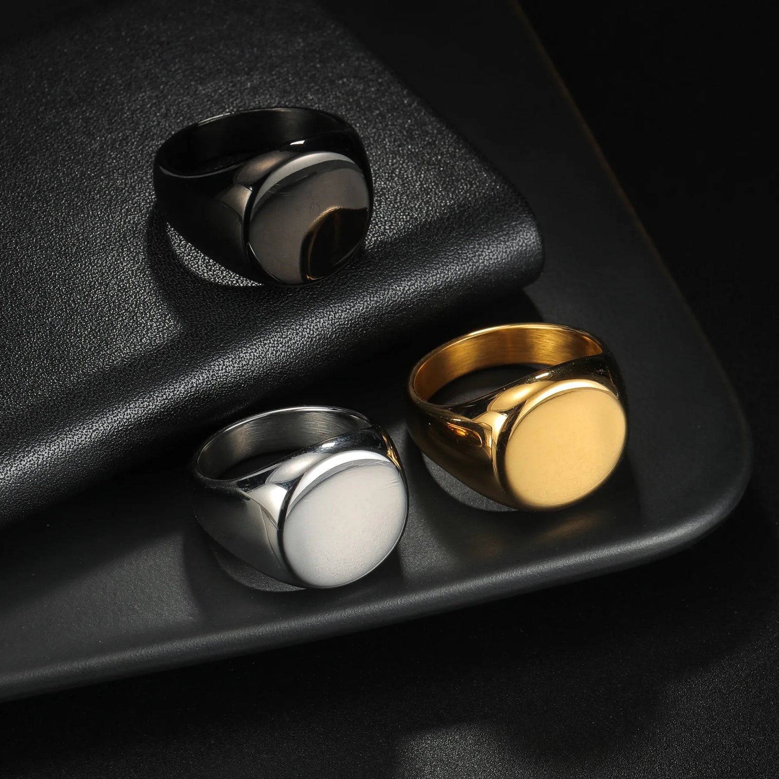 HNSP 316L Stainless Steel Round Smooth Seal Ring For Men DIY Blank Signet Rings Custom Engraved Jewelry Accessories