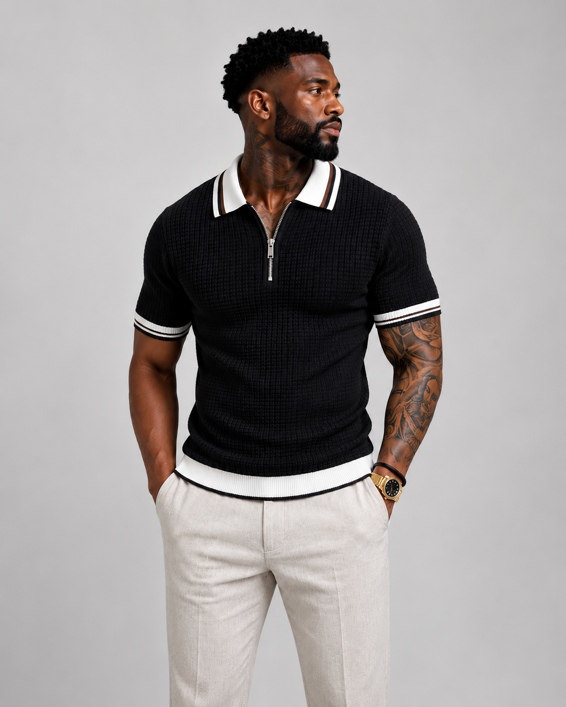 Classic Textured Zip Polo