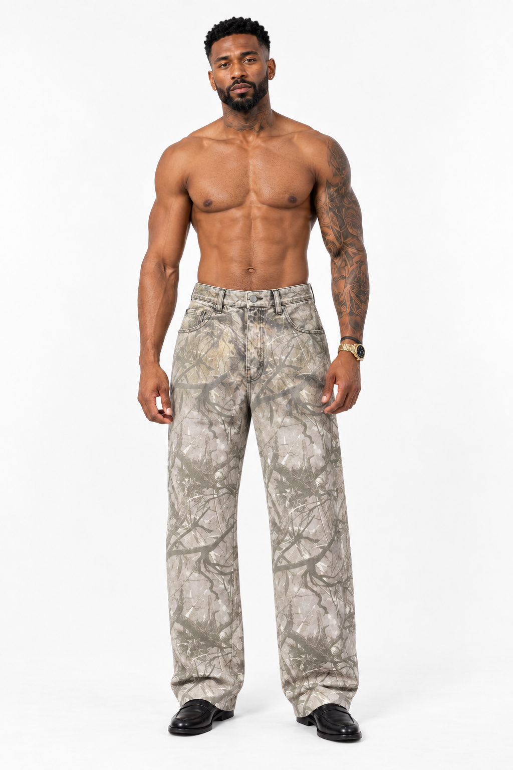 Light Camouflage Wide-Leg Jeans