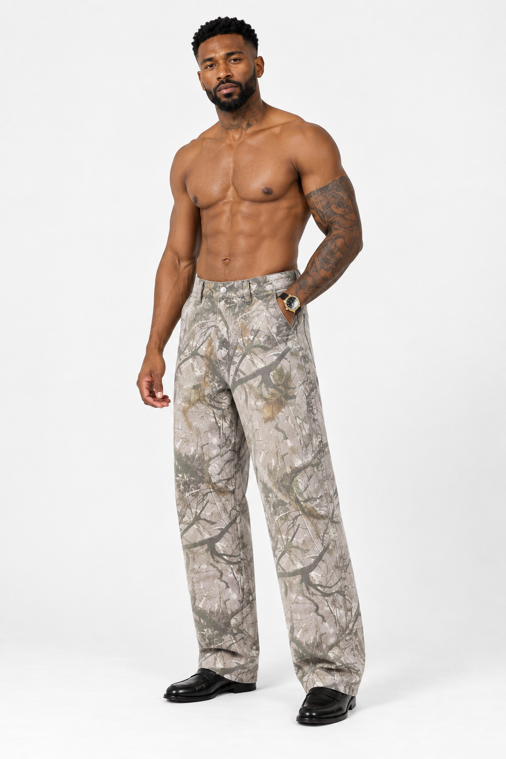Light Camouflage Wide-Leg Jeans