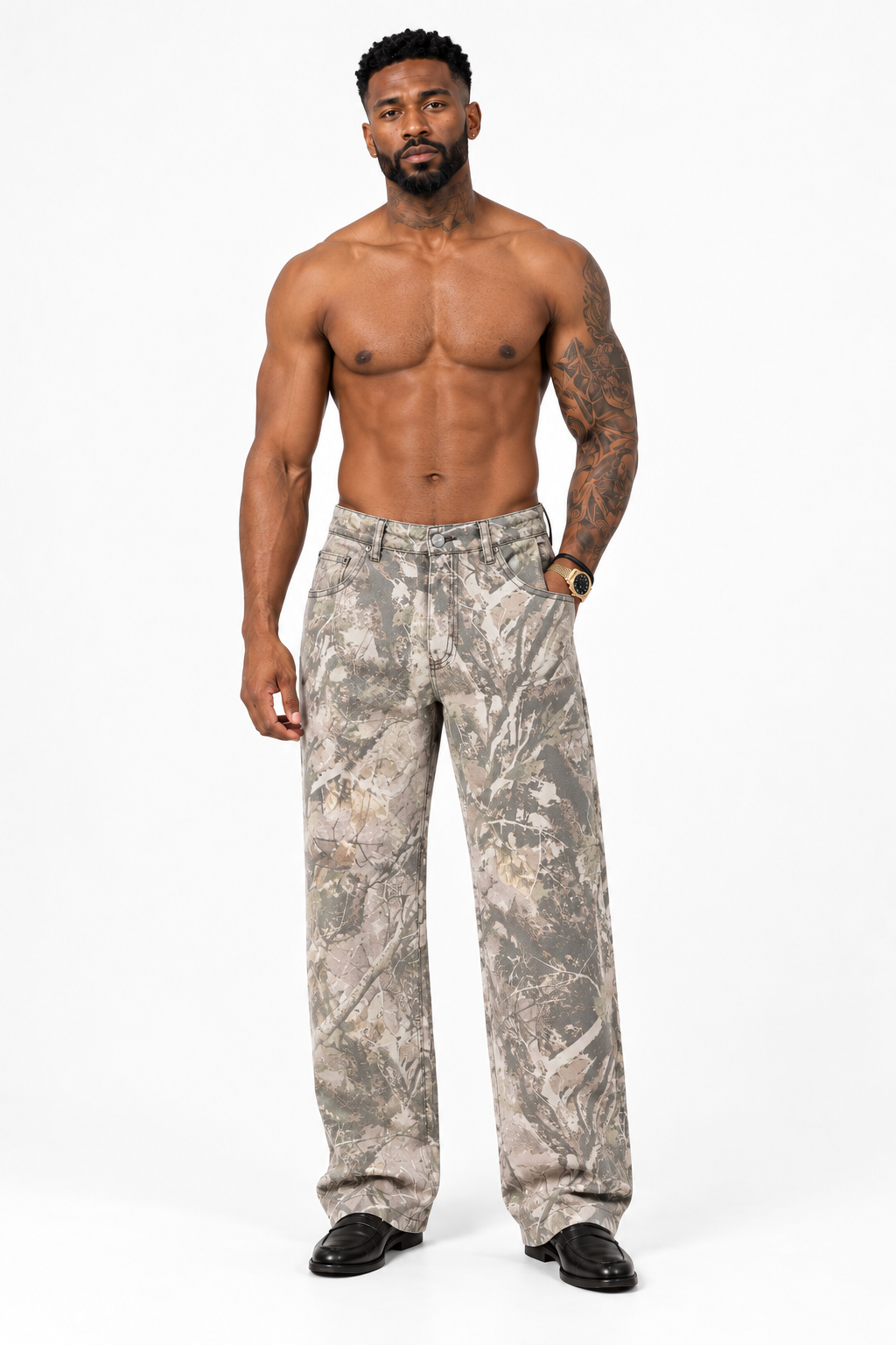 Light Camouflage Wide-Leg Jeans
