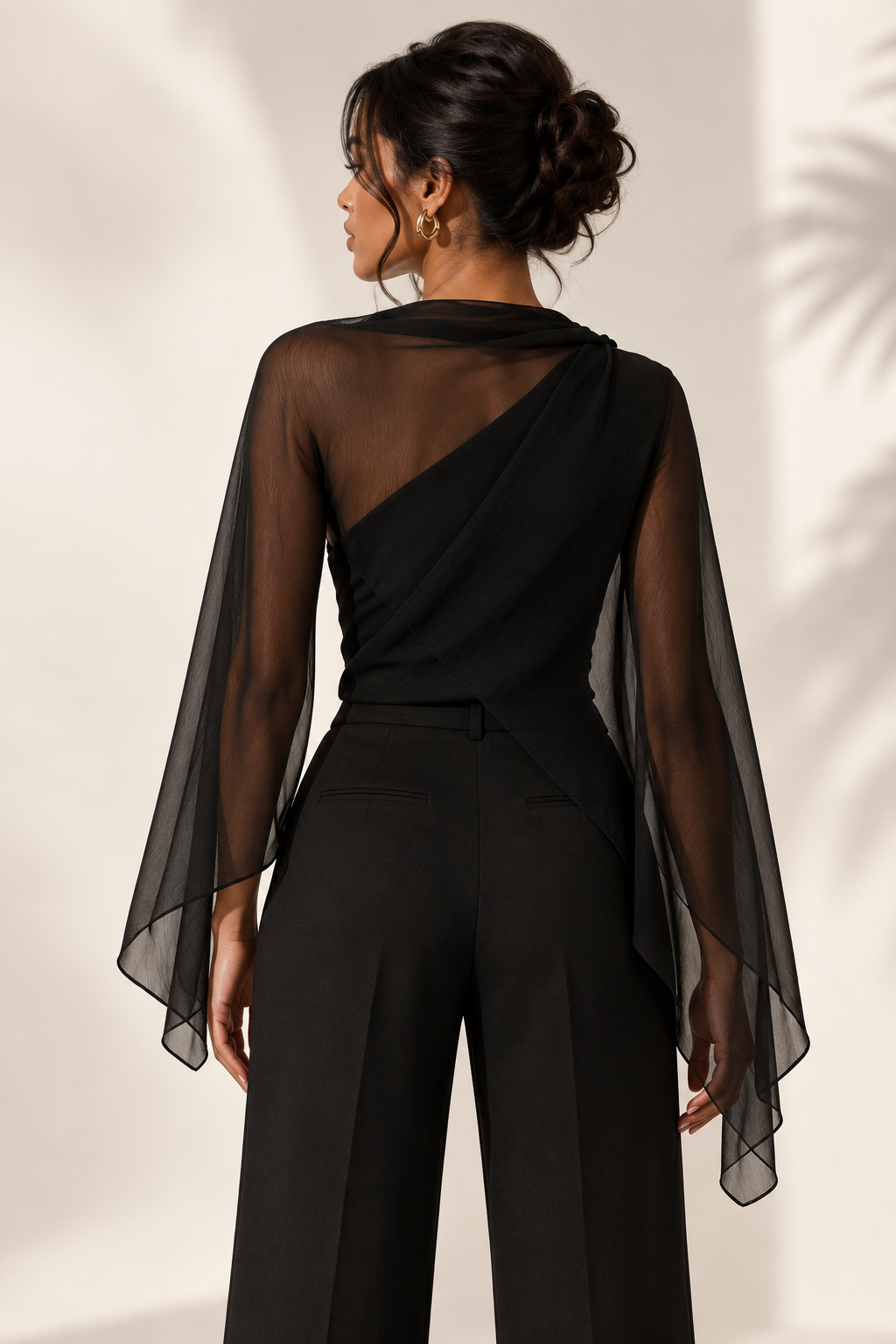 Sheer Asymmetrical Shawl Blouse