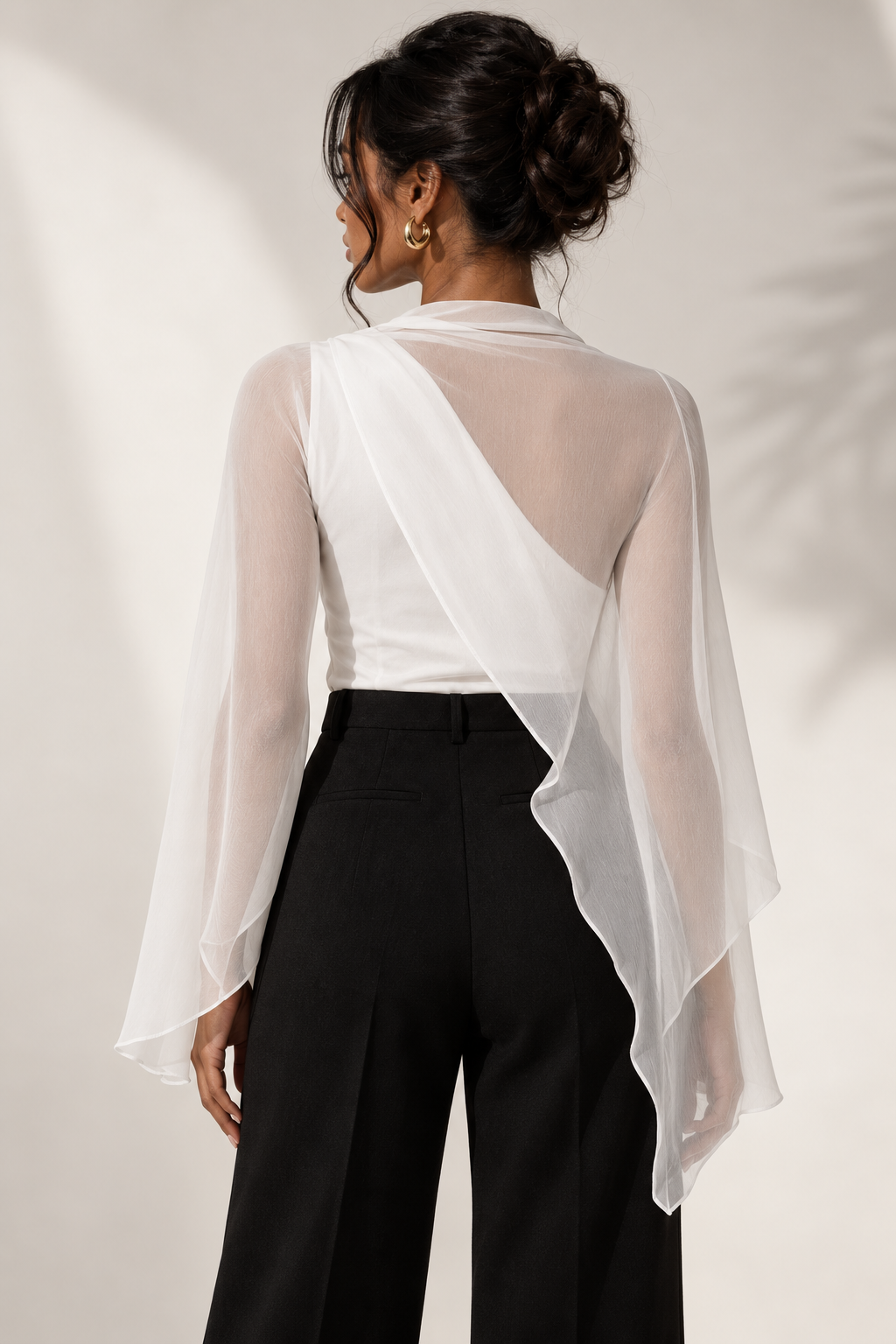 Sheer Asymmetrical Shawl Blouse