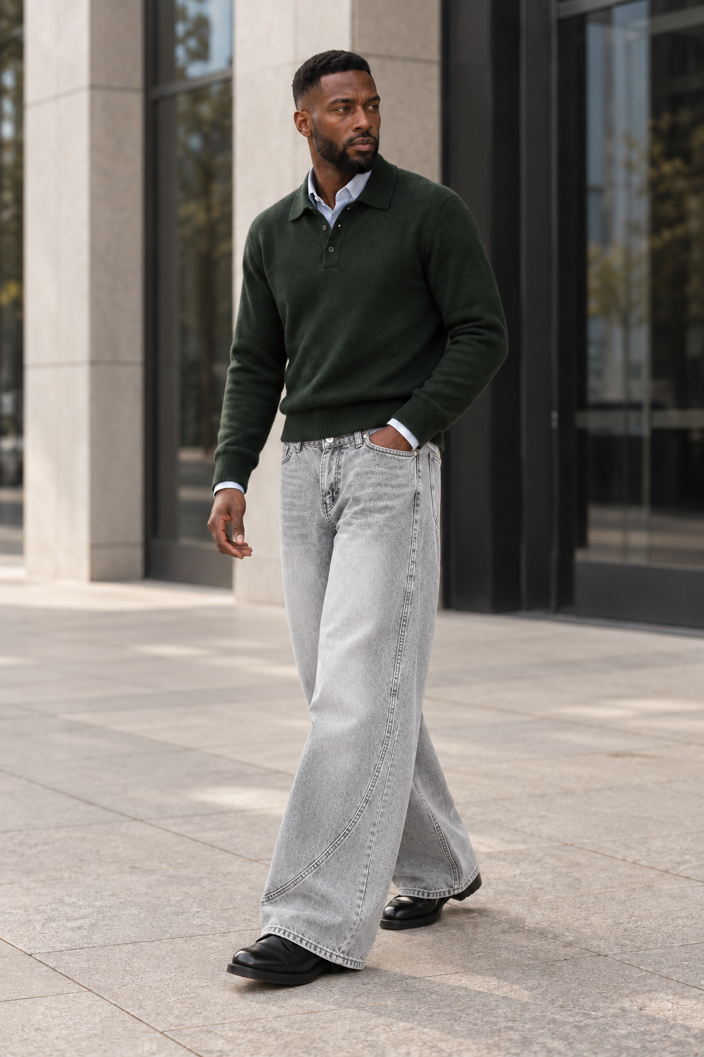 Curved-Seam Vintage Baggy Jeans