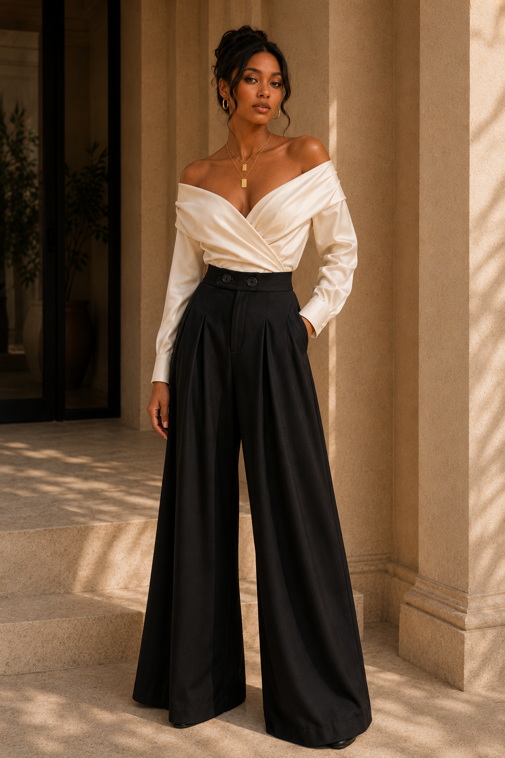 Pleated Wide-Leg Trousers
