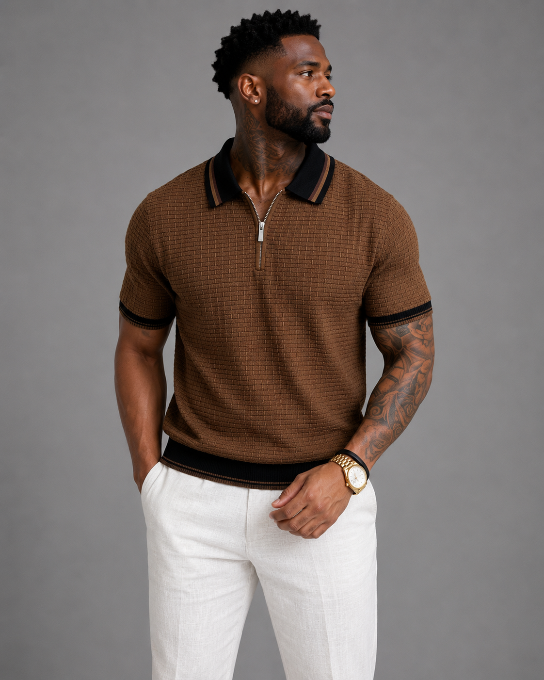 Classic Textured Zip Polo
