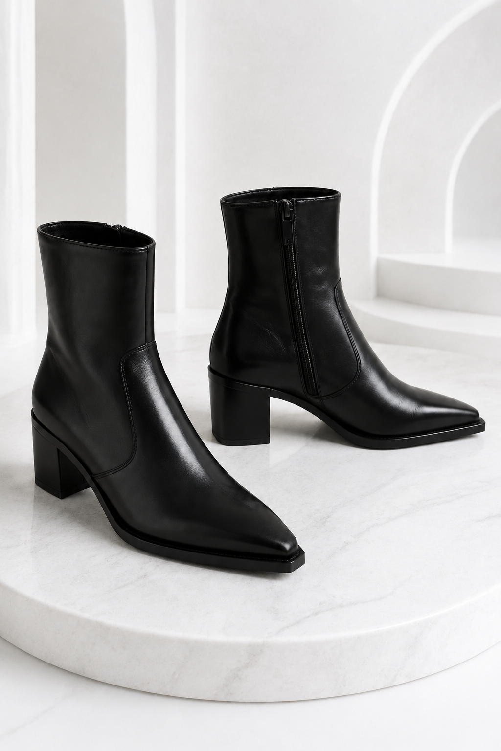 Sleek Pointed-Toe Leather Ankle Boots