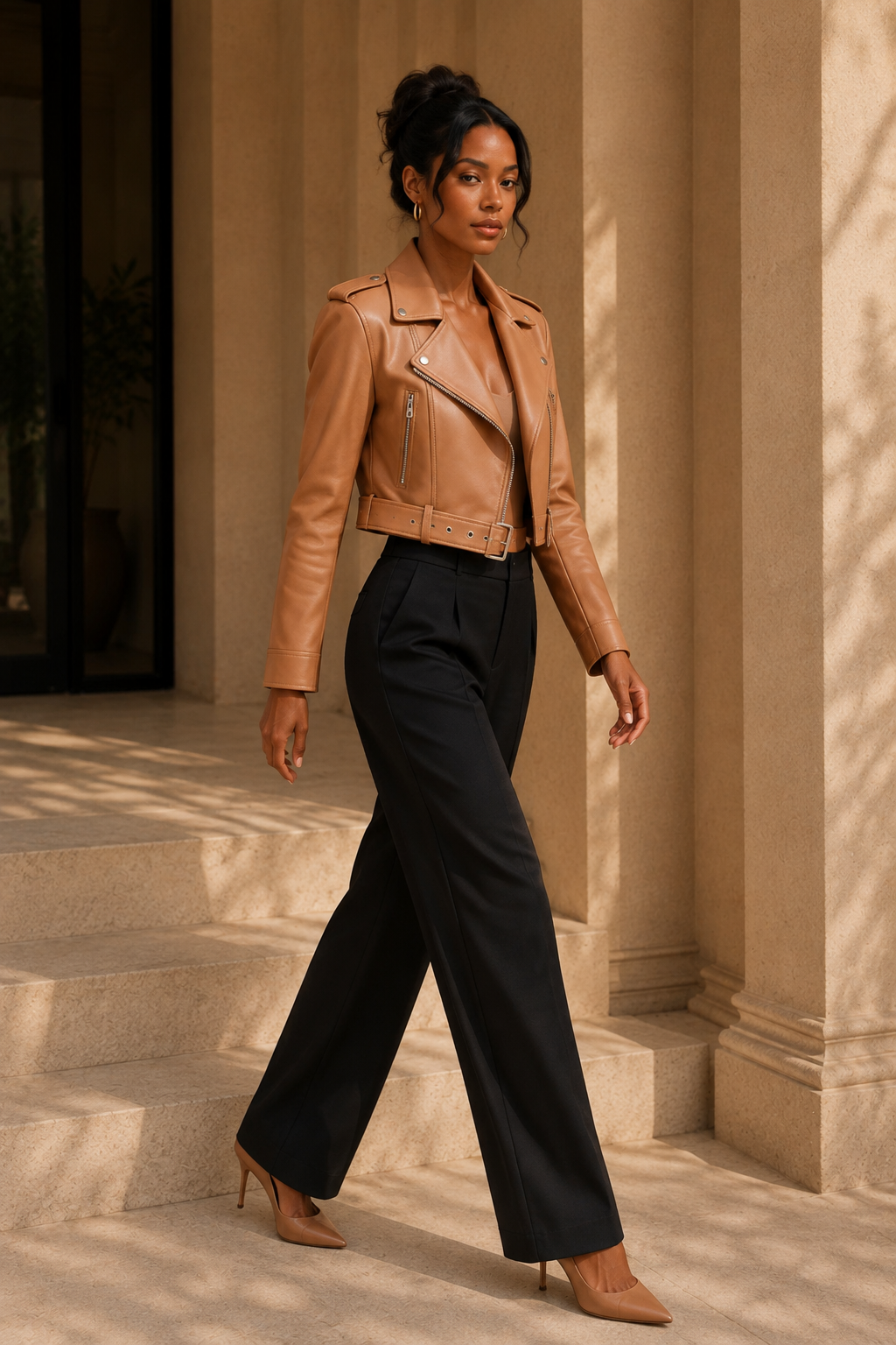 Belted Faux-Leather Biker Jacket
