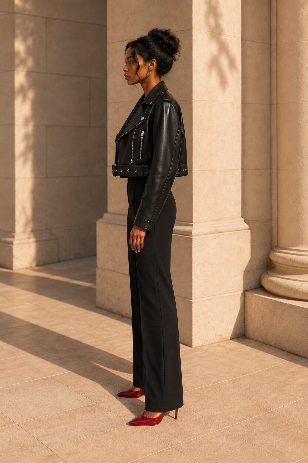 Belted Faux-Leather Biker Jacket