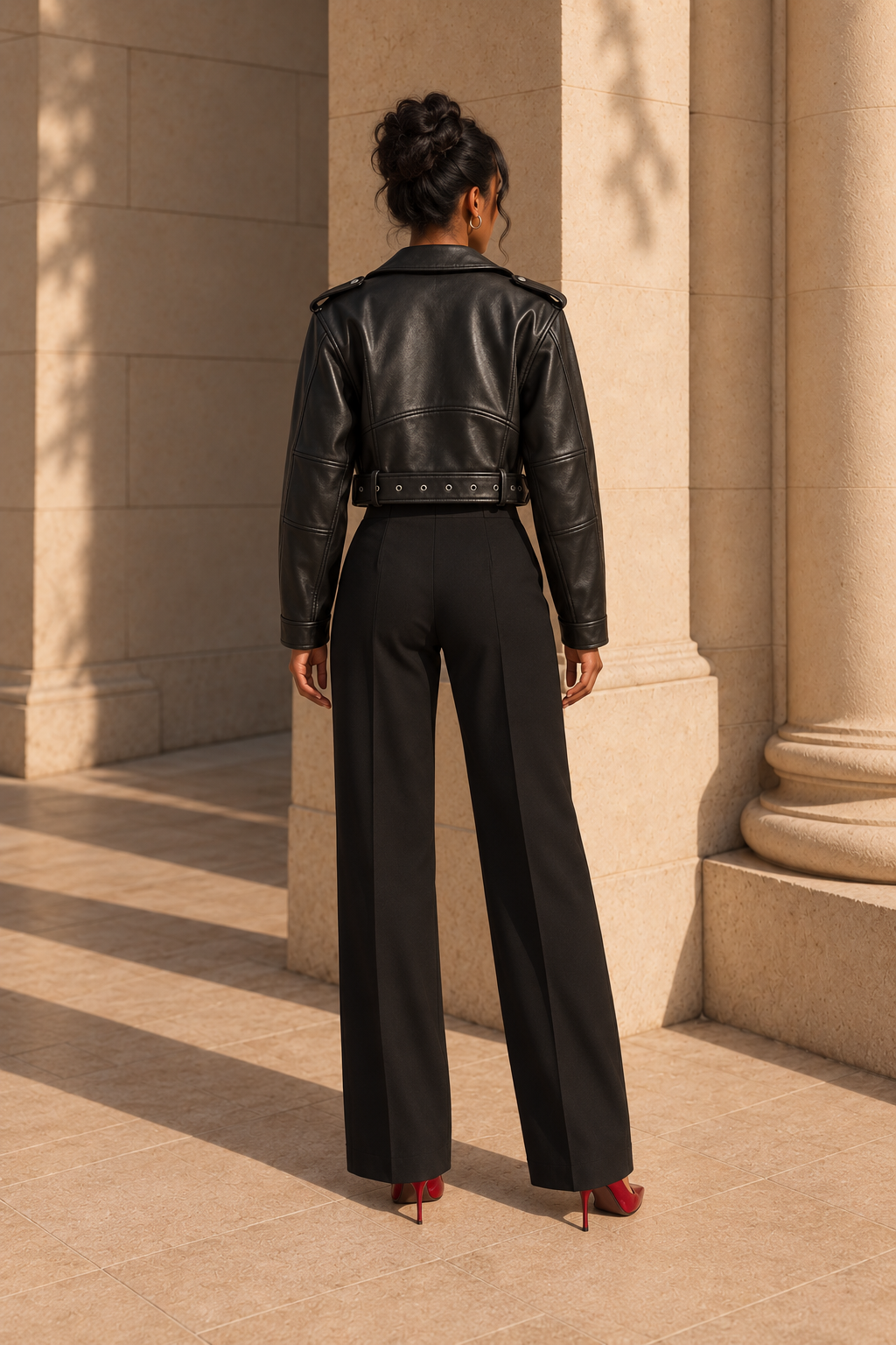 Belted Faux-Leather Biker Jacket