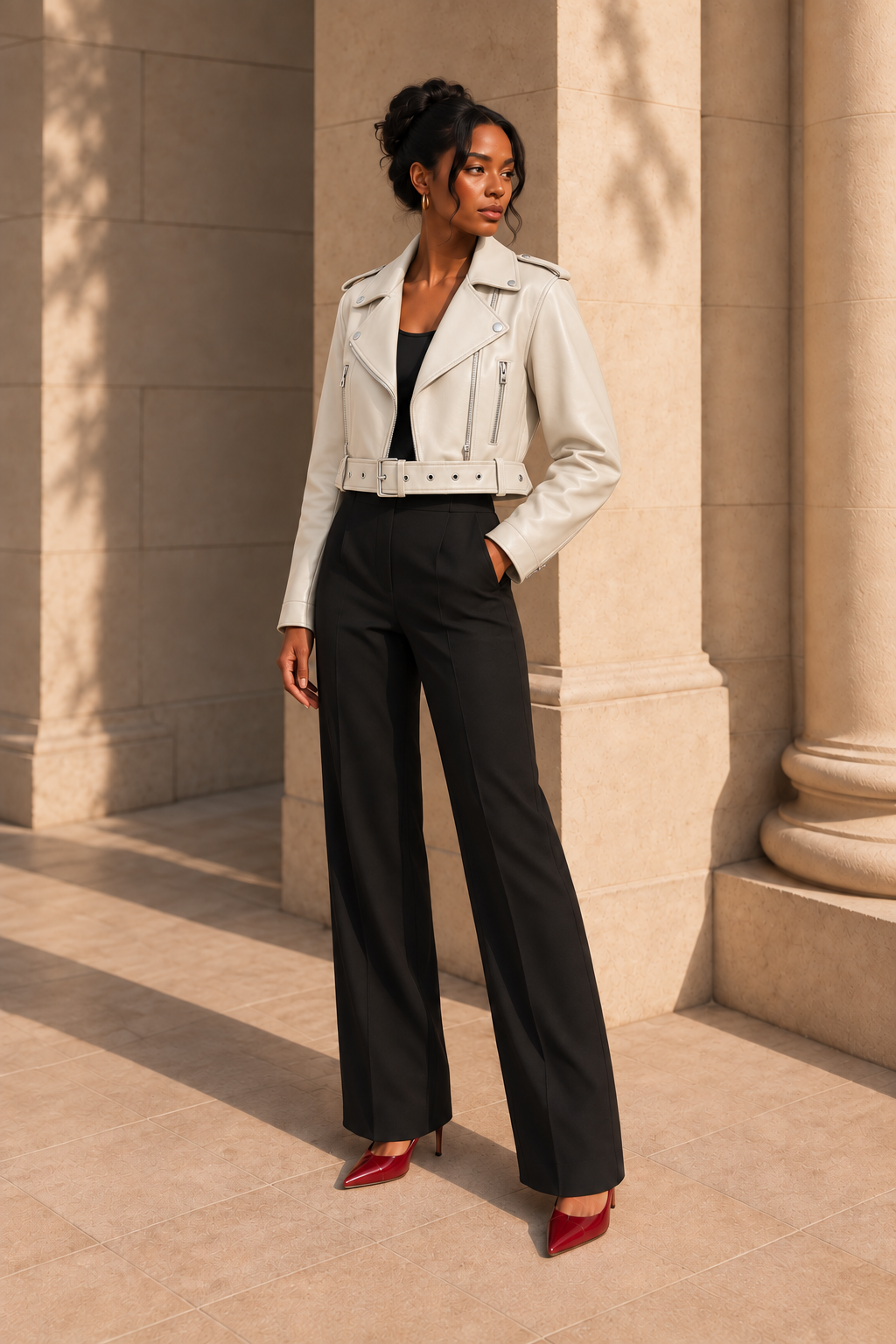 Belted Faux-Leather Biker Jacket