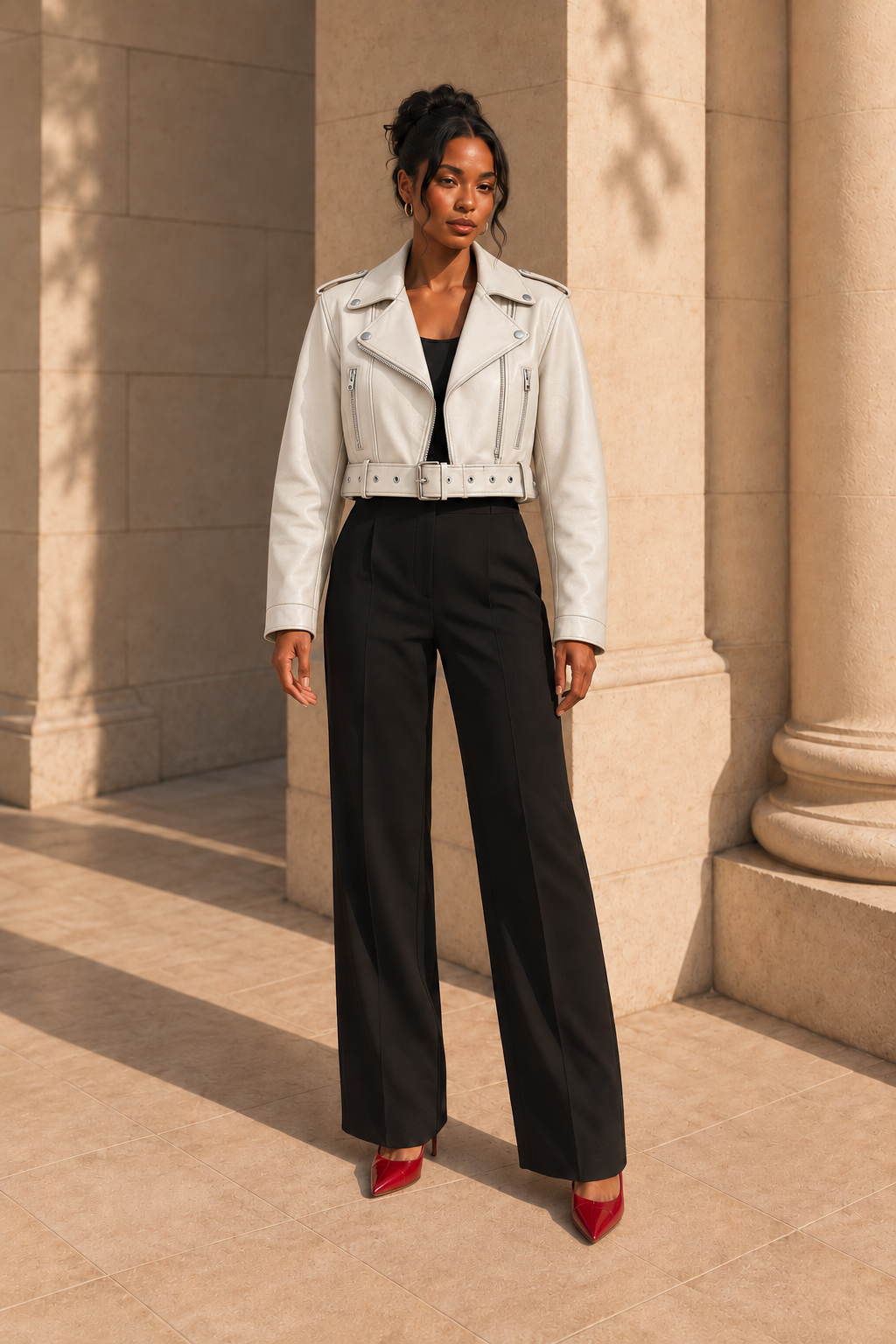 Belted Faux-Leather Biker Jacket