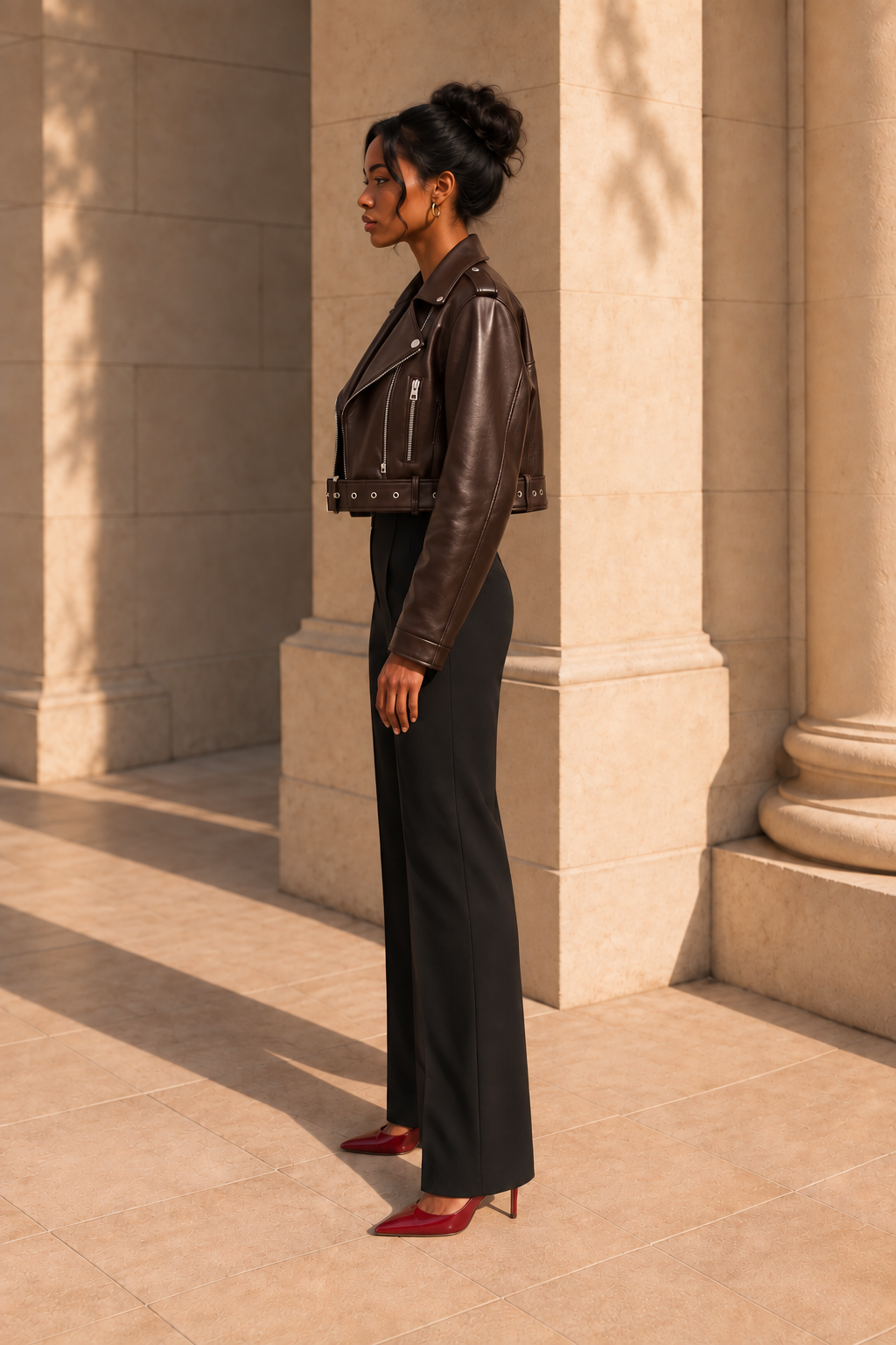 Belted Faux-Leather Biker Jacket