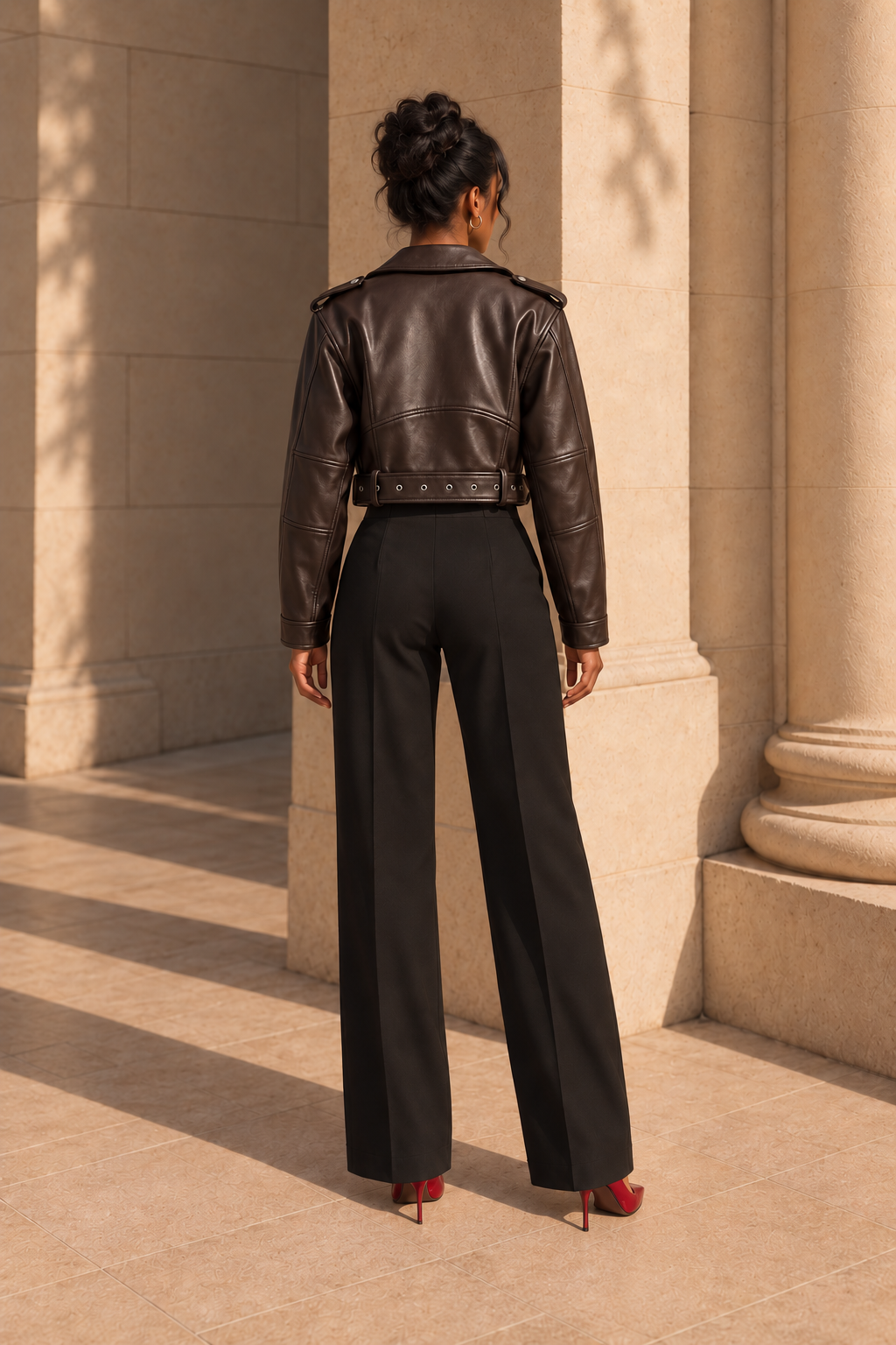 Belted Faux-Leather Biker Jacket