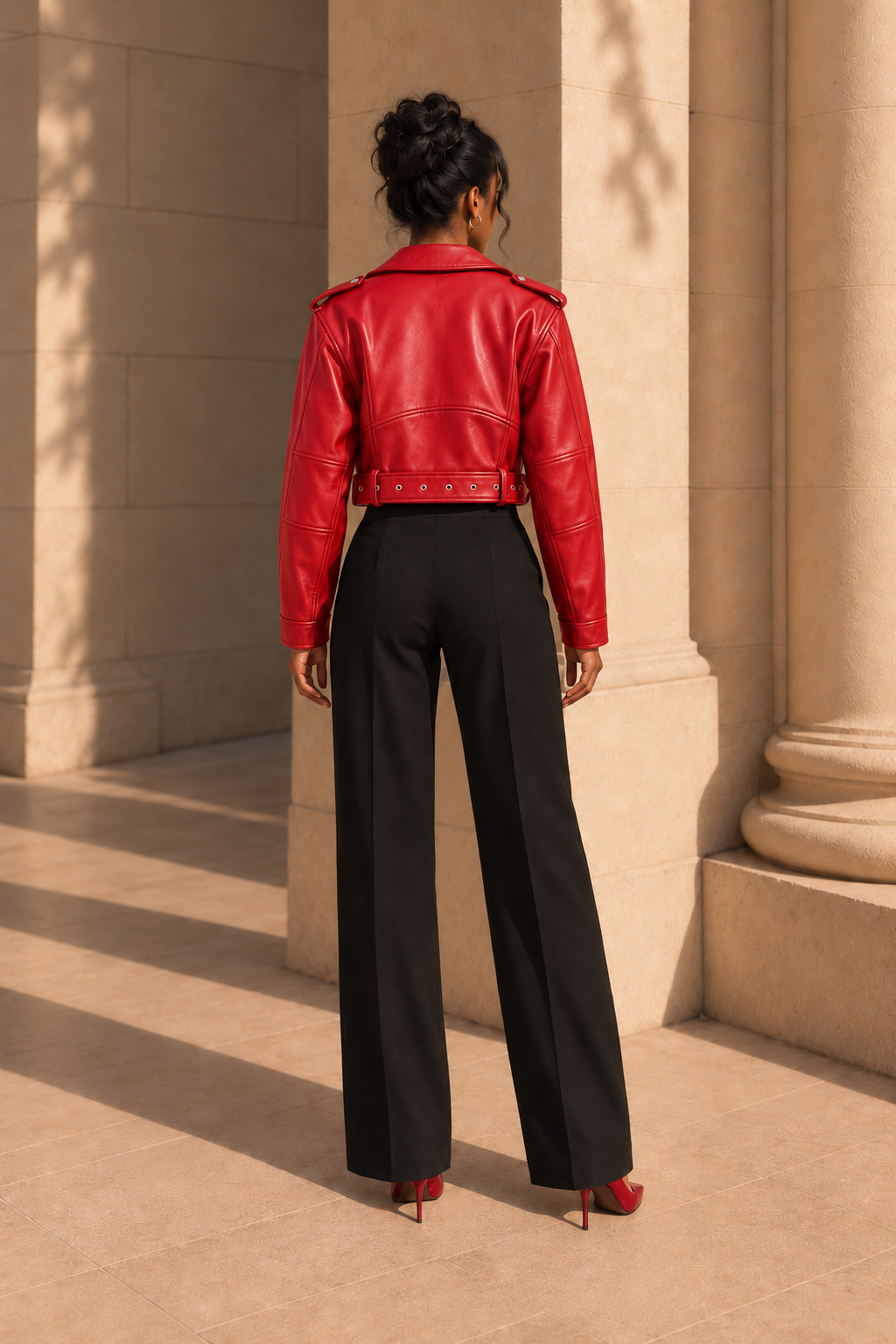 Belted Faux-Leather Biker Jacket
