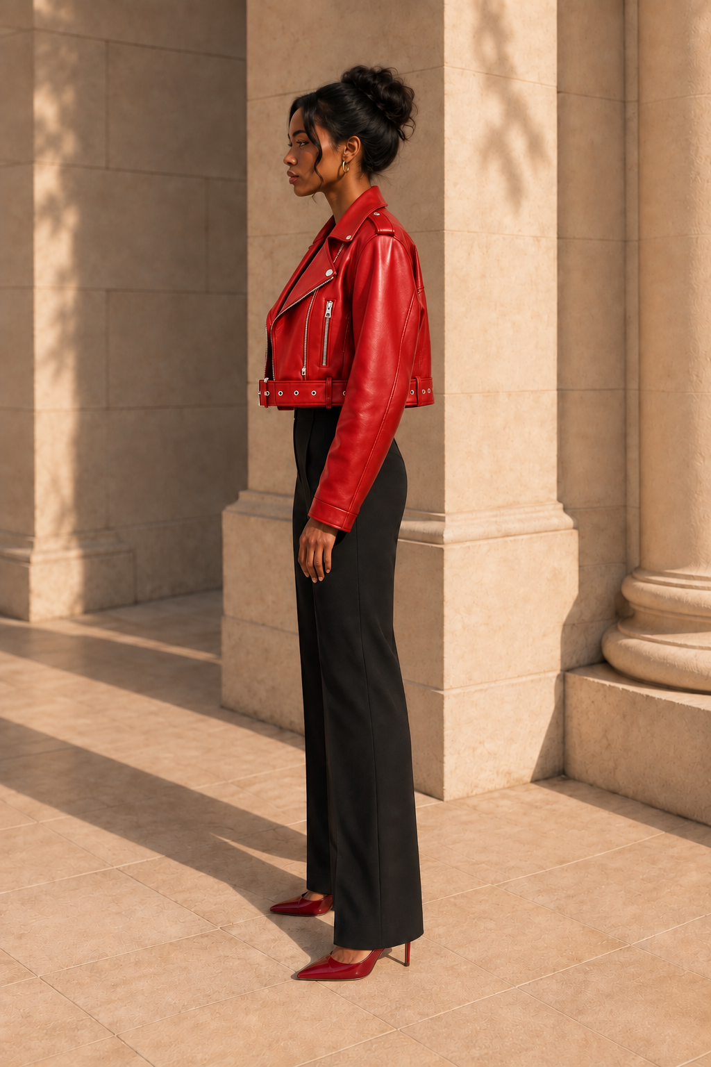 Belted Faux-Leather Biker Jacket
