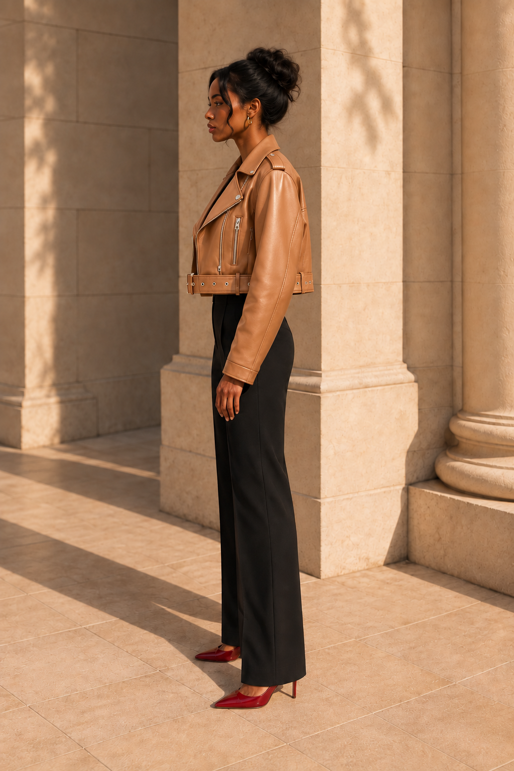 Belted Faux-Leather Biker Jacket