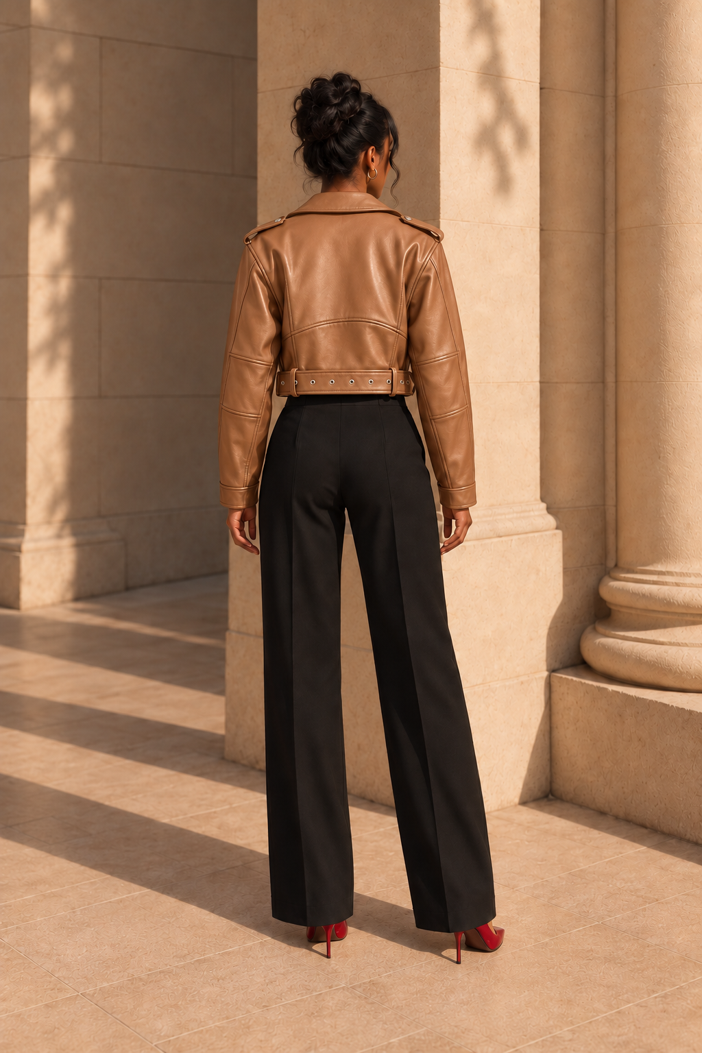 Belted Faux-Leather Biker Jacket