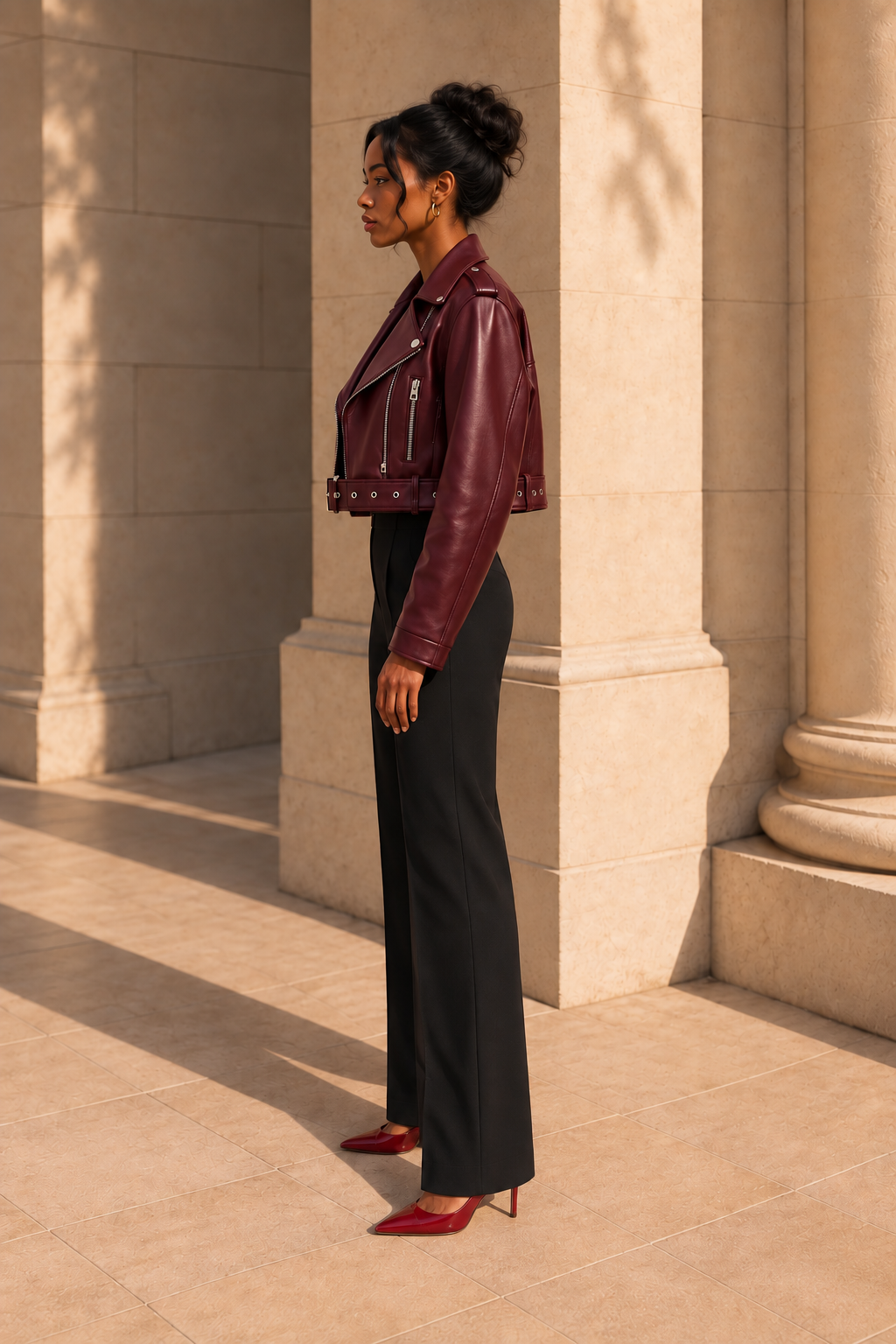 Belted Faux-Leather Biker Jacket