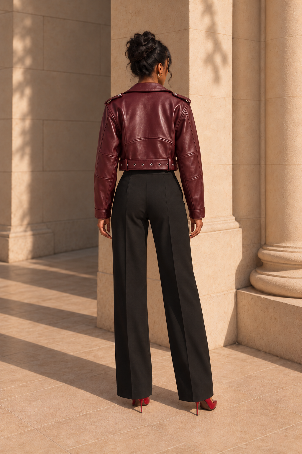 Belted Faux-Leather Biker Jacket