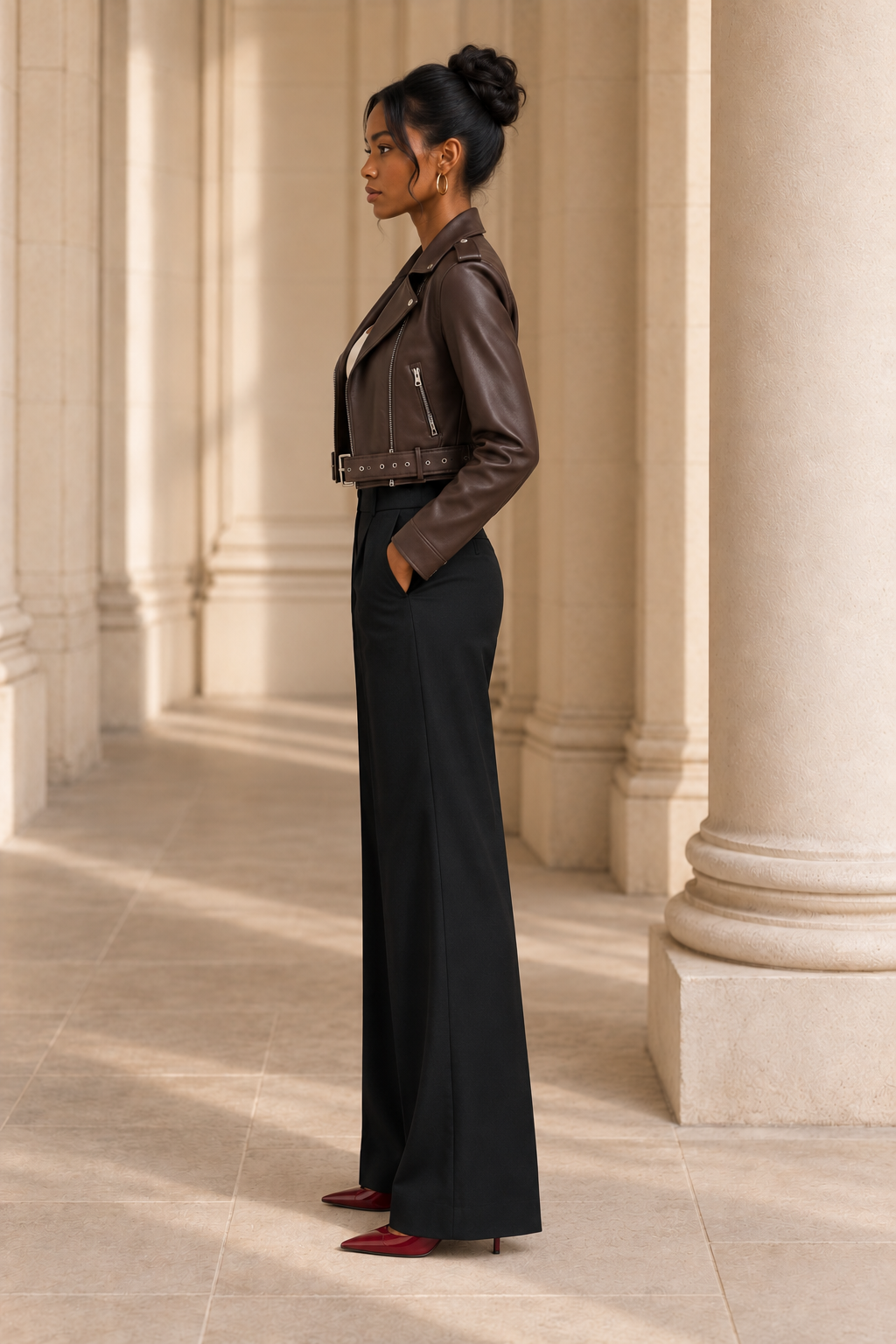Belted Faux-Leather Biker Jacket