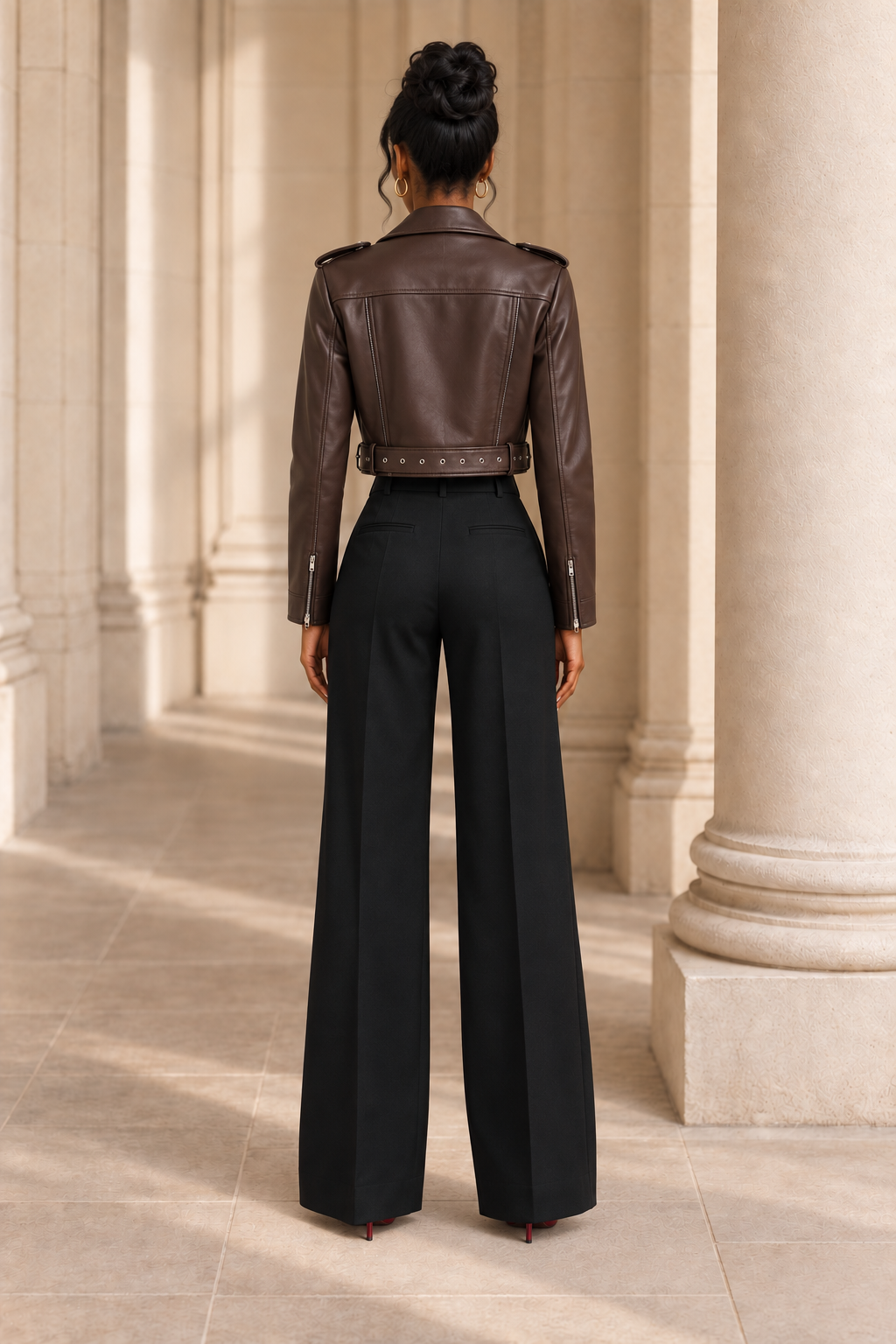 Belted Faux-Leather Biker Jacket