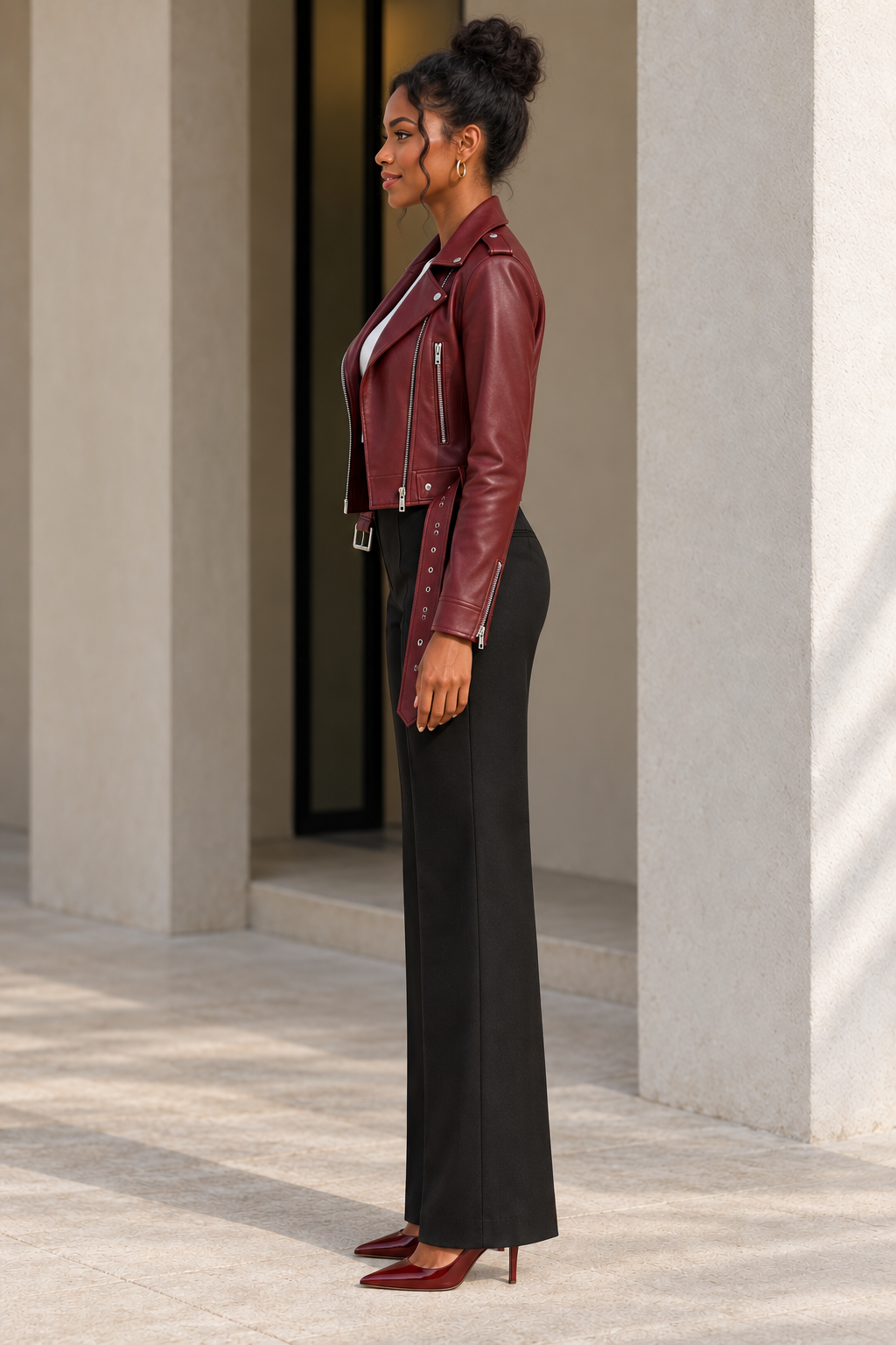 Belted Faux-Leather Biker Jacket