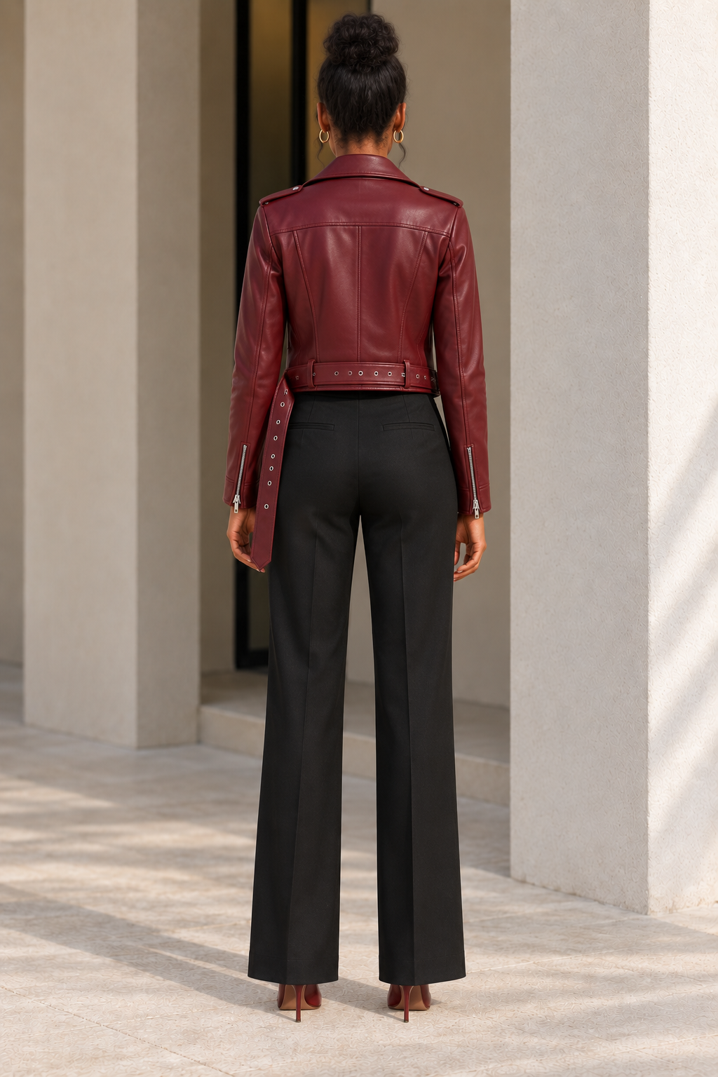 Belted Faux-Leather Biker Jacket