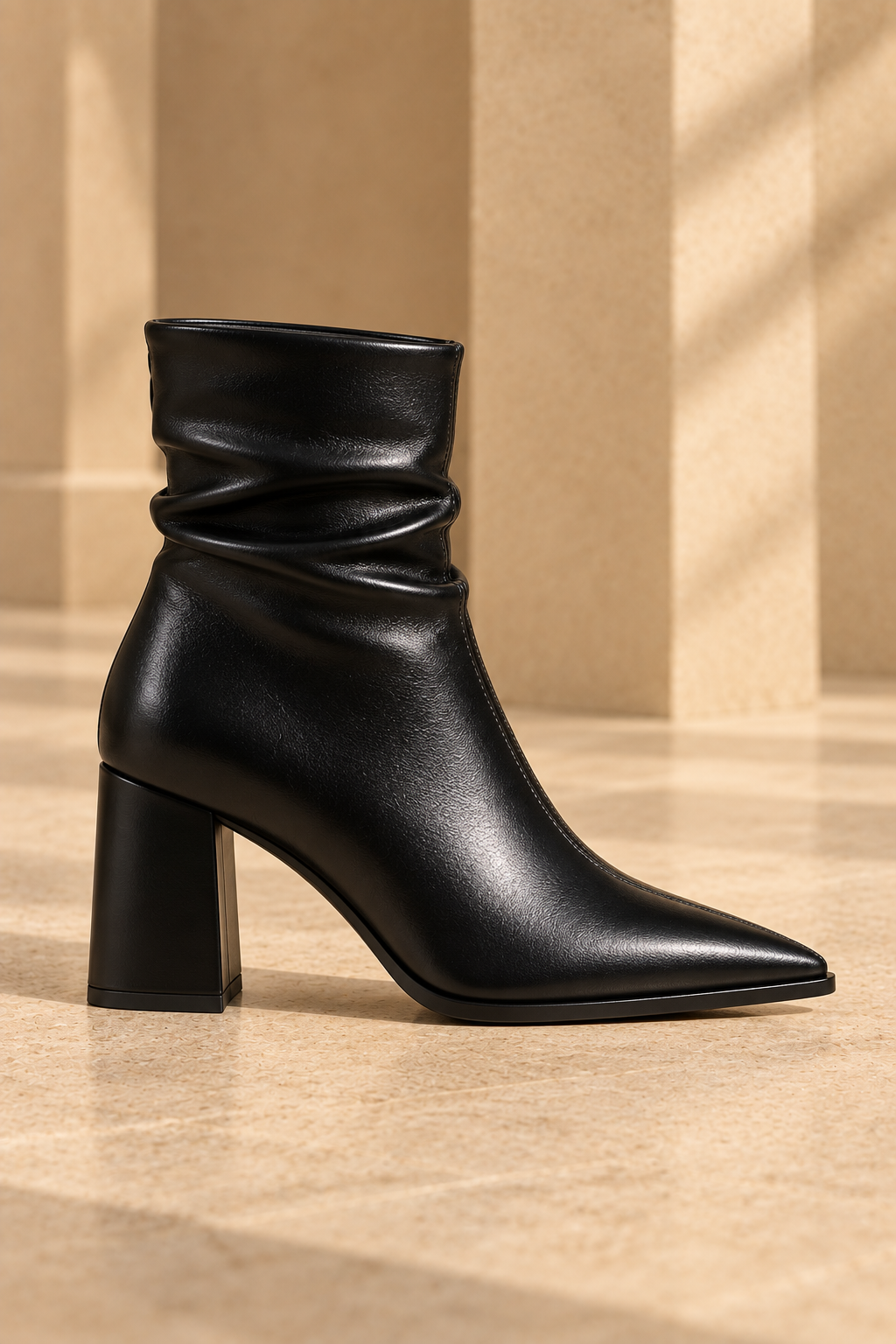 Wrinkled Pointed-Toe Ankle Boots