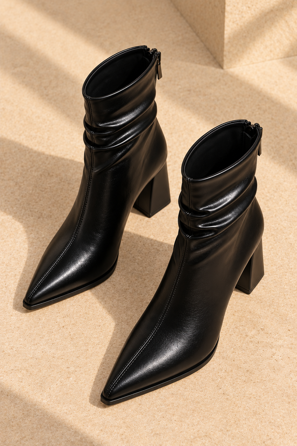 Wrinkled Pointed-Toe Ankle Boots