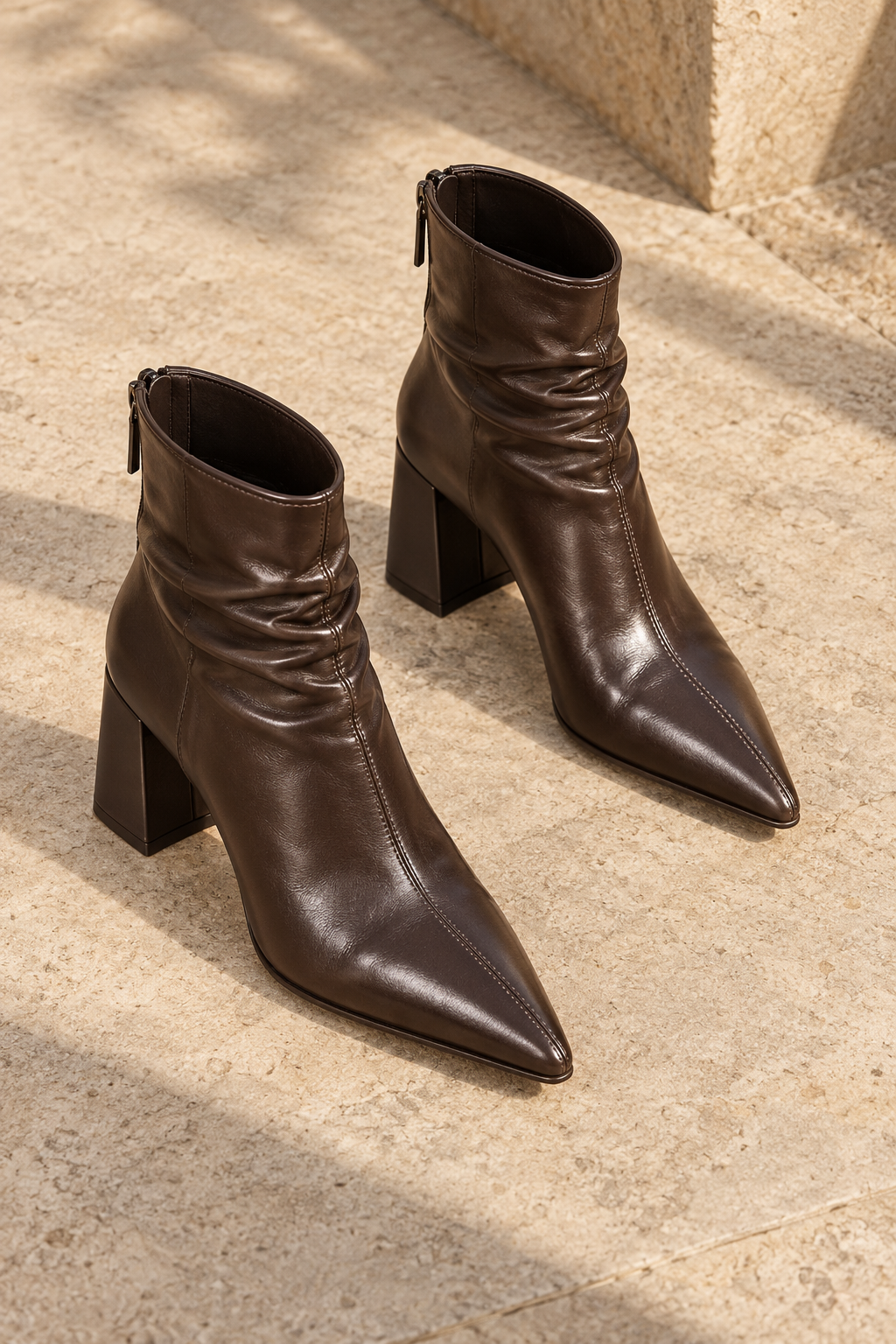 Wrinkled Pointed-Toe Ankle Boots