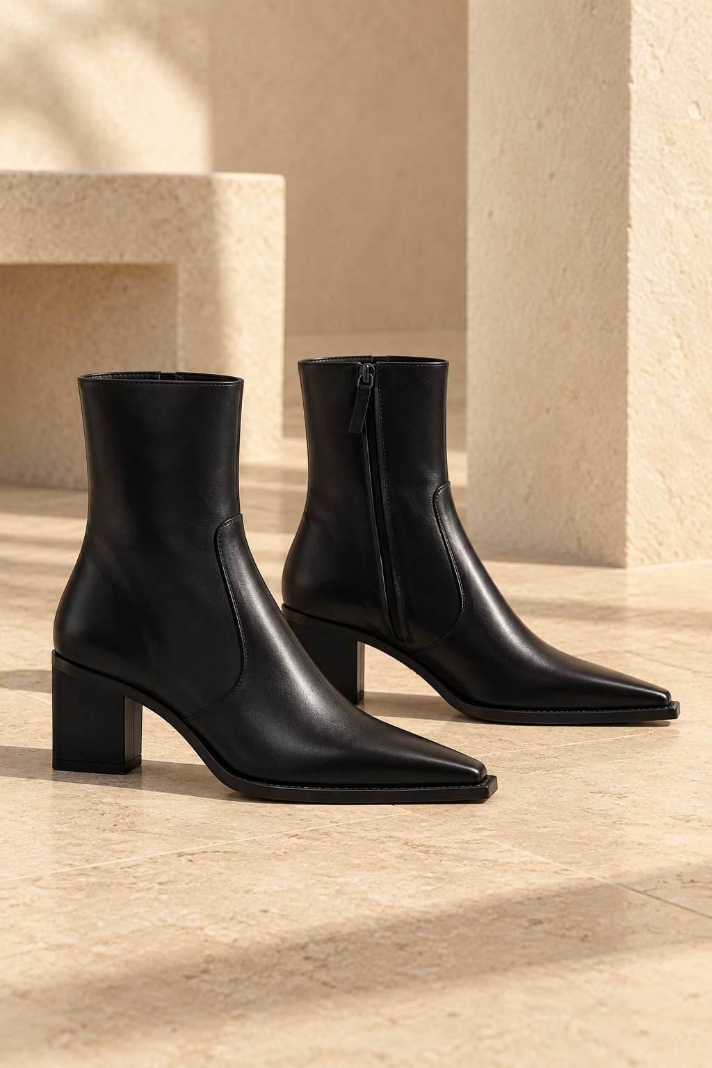 Sleek Pointed-Toe Leather Ankle Boots