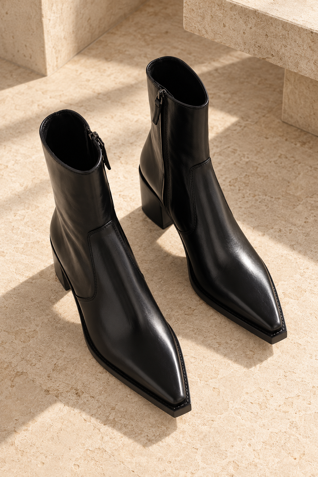 Sleek Pointed-Toe Leather Ankle Boots