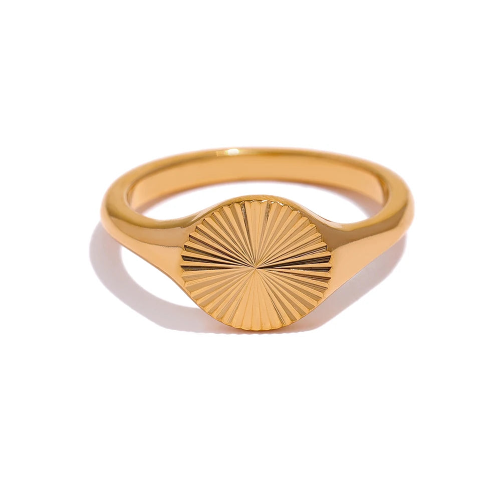 Yhpup Stainless Steel Golden Geometric Ring Statement Metal Texture Fashion Finger Joyería Acero Inoxidable Mujer Gift