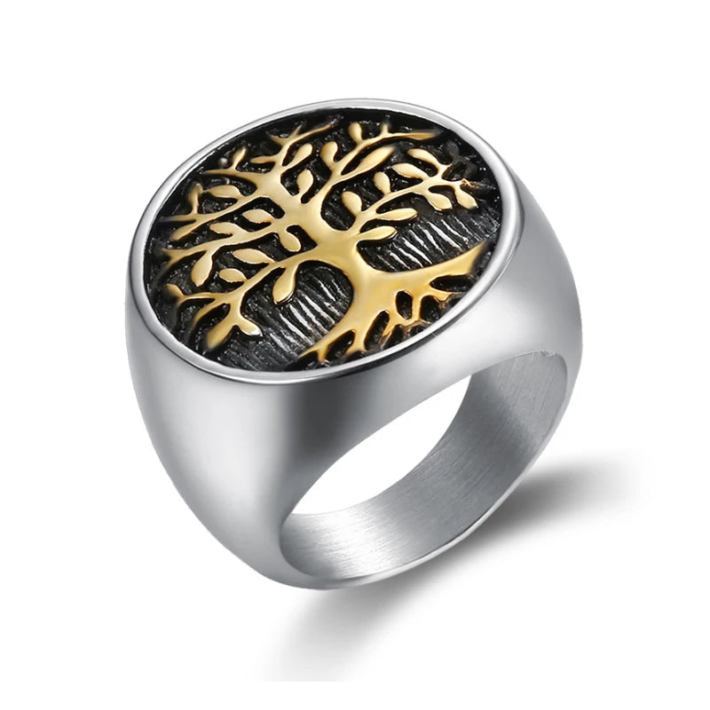 Classic Tree of Lift Signet Ring Gold/Silver Color Stainless Steel Biker Rings Men Viking Amulet Rings Nordic Jewelry Size 7-15