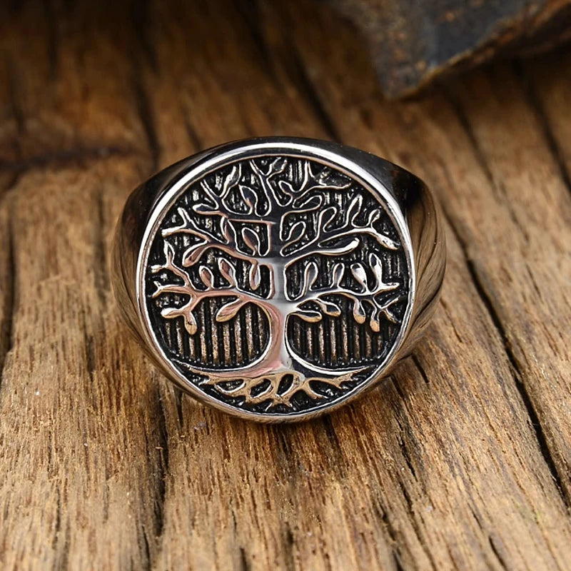 Classic Tree of Lift Signet Ring Gold/Silver Color Stainless Steel Biker Rings Men Viking Amulet Rings Nordic Jewelry Size 7-15