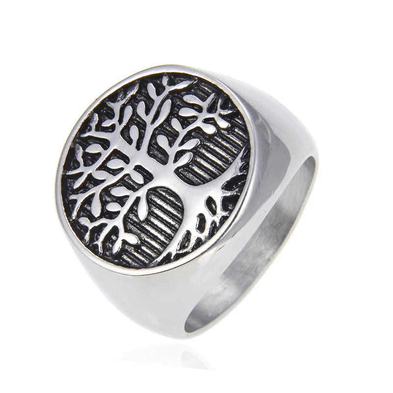 Classic Tree of Lift Signet Ring Gold/Silver Color Stainless Steel Biker Rings Men Viking Amulet Rings Nordic Jewelry Size 7-15