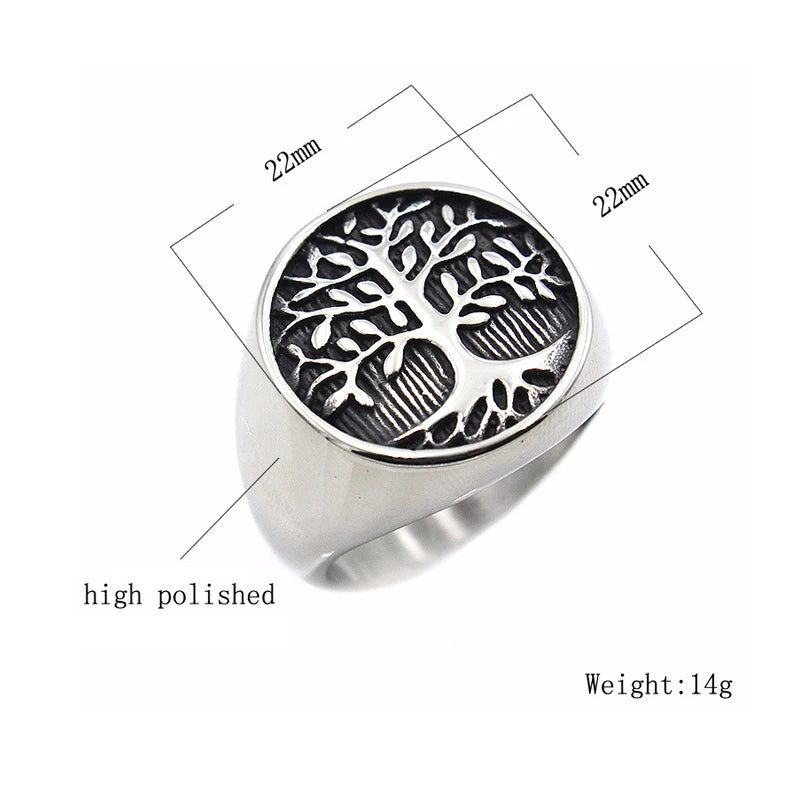 Classic Tree of Lift Signet Ring Gold/Silver Color Stainless Steel Biker Rings Men Viking Amulet Rings Nordic Jewelry Size 7-15