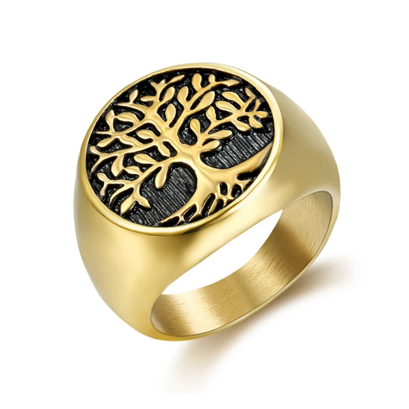 Classic Tree of Lift Signet Ring Gold/Silver Color Stainless Steel Biker Rings Men Viking Amulet Rings Nordic Jewelry Size 7-15