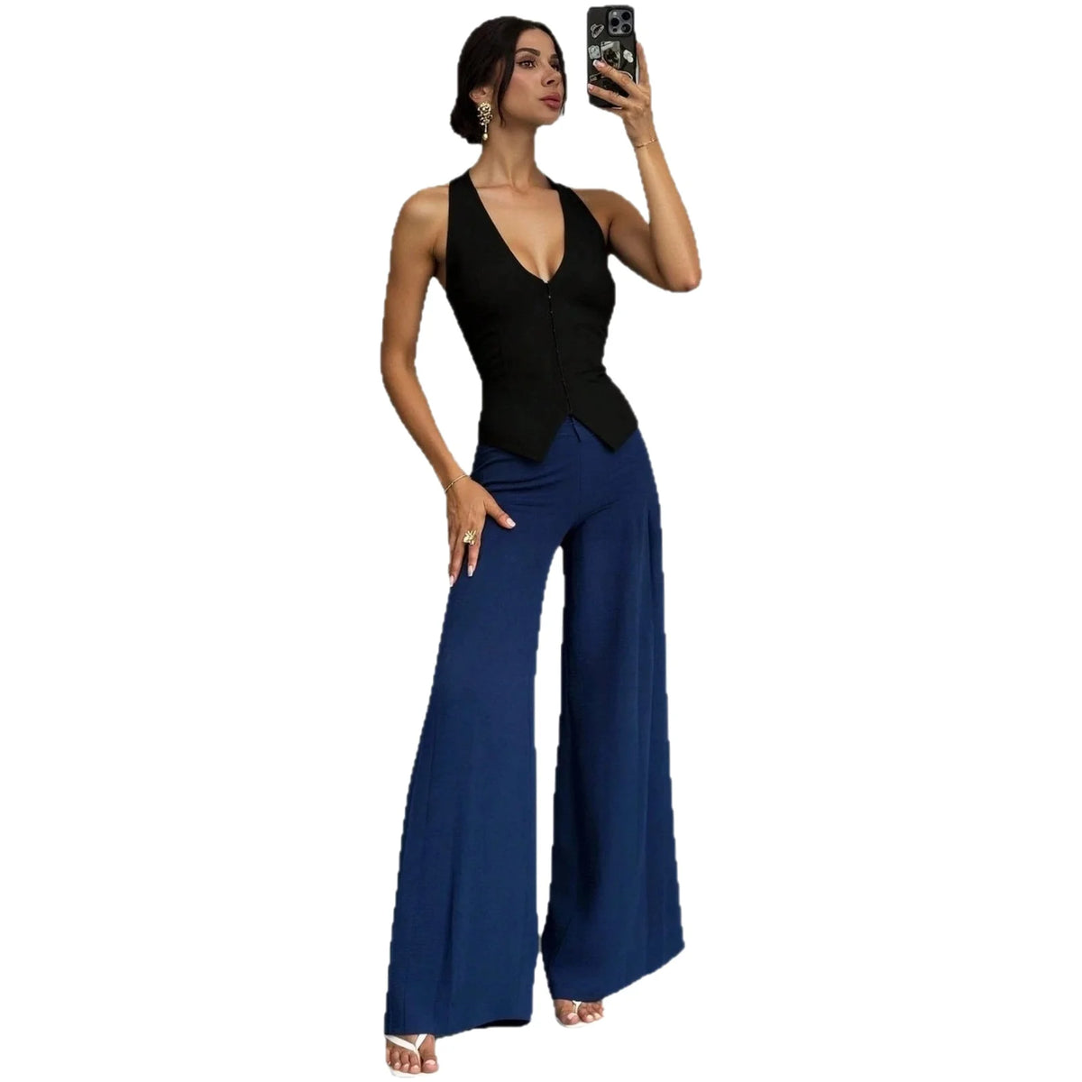 Slimming High Waist Wide Leg Pants Commute Casual Loose Drapey Straight Leg Trousers Versatile Style Korean Leisure
