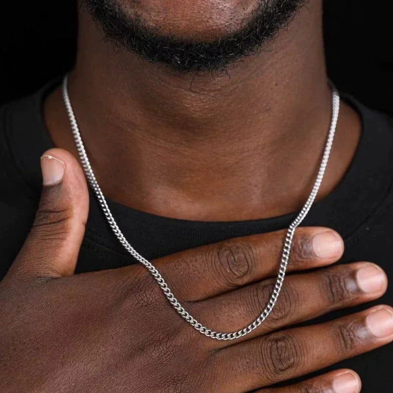 3mm Men's Cuban Chain Necklace Simple Stainless Steel Necklace Fashion Titanium Steel Jewelry Trend Accessories Party Gifts