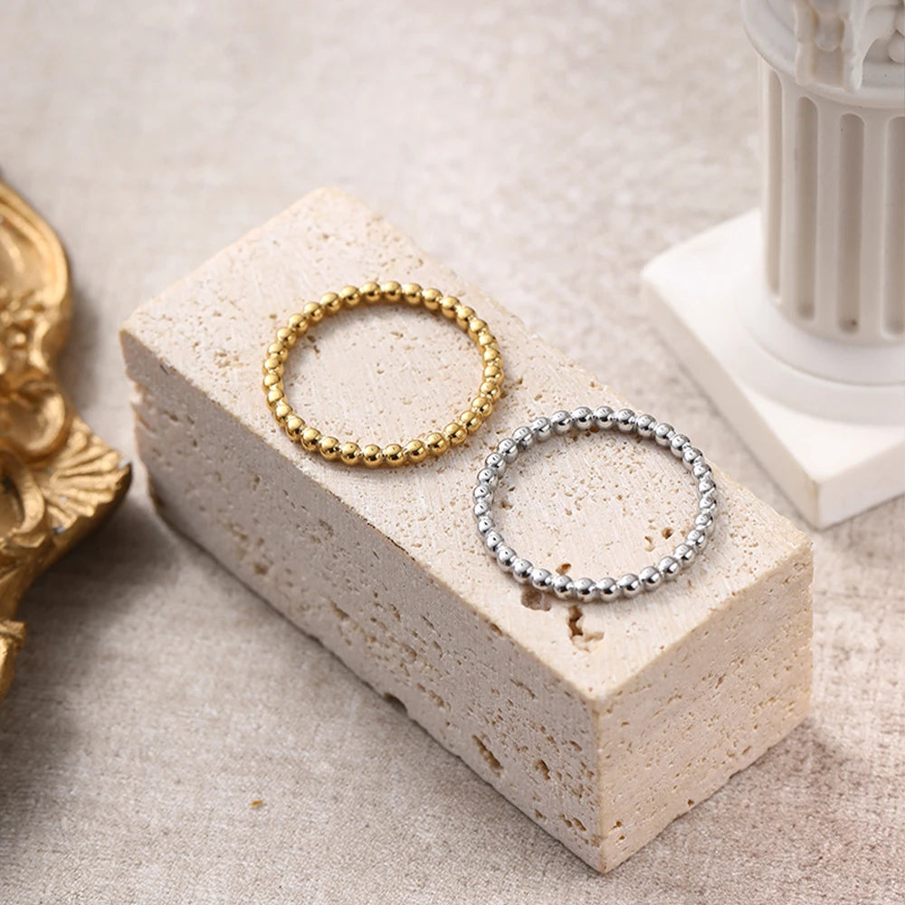 Minimalist Tiny Ball Rings Tarnish Free Stainless Steel 18K Gold Plated Bead Ring Size 7 Stackable Bubble Jewelry For Girls