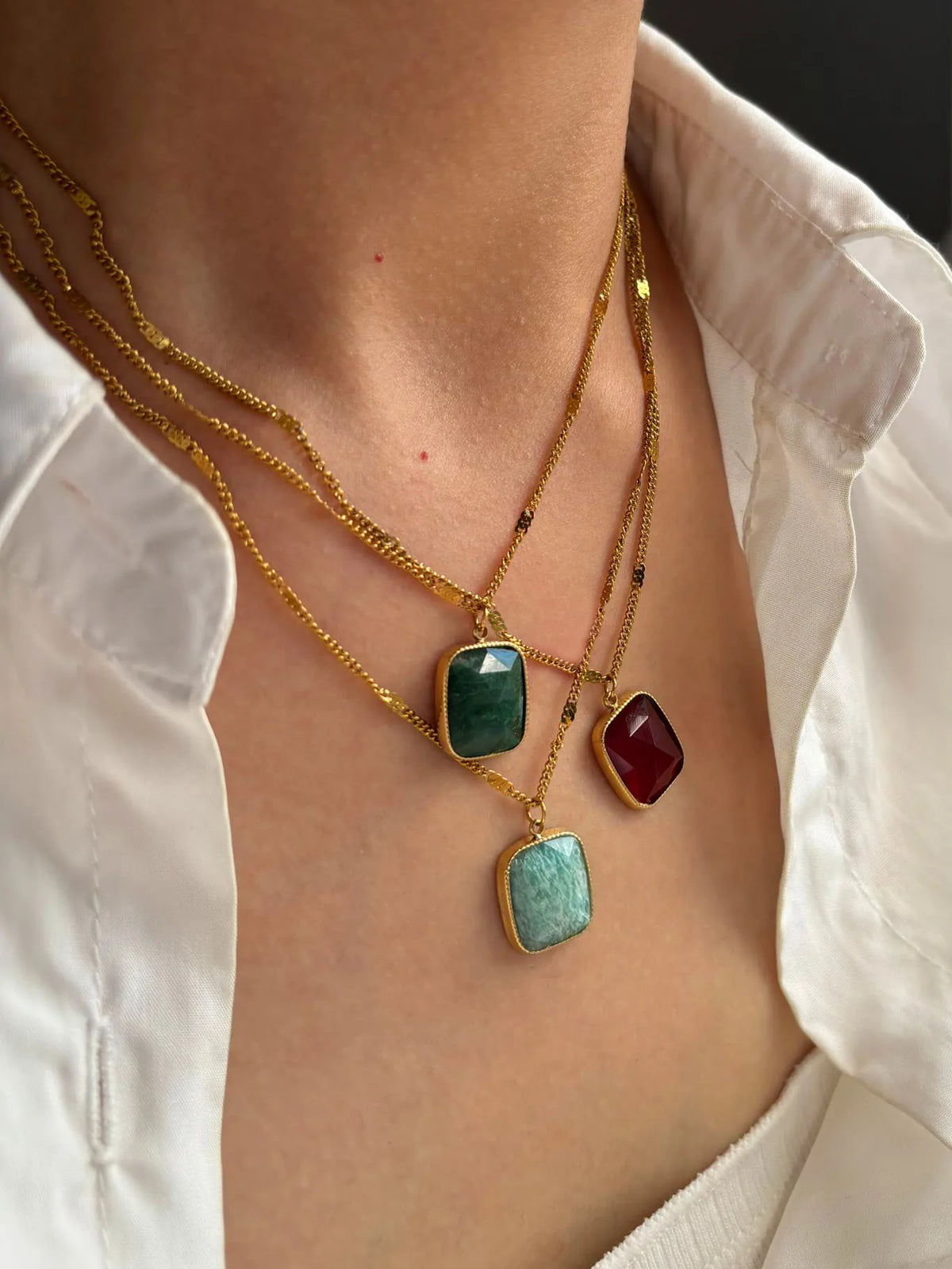 Peri'sbox Stainless Steel Minimalist Natural Stone Geometric Pendant Necklaces for Women Girls High Quality Trendy Daily Jewelry