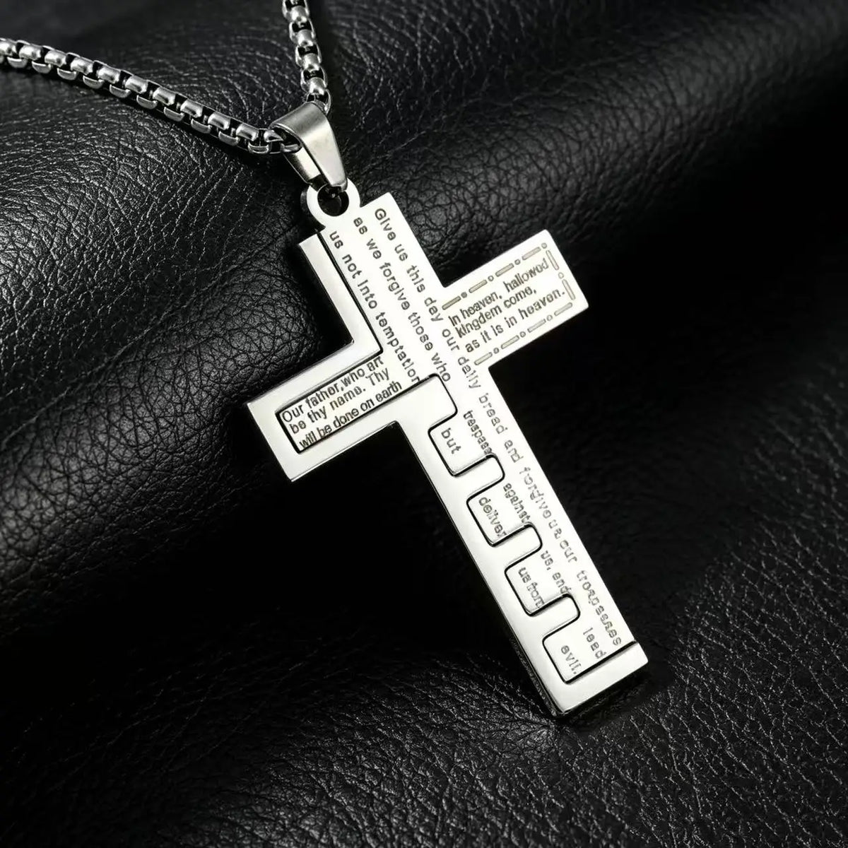 HNSP 316L Stainless Steel Bible Cross Pendant Necklace For Men Street Fashion Waterproof Jewelry Accessories Gift