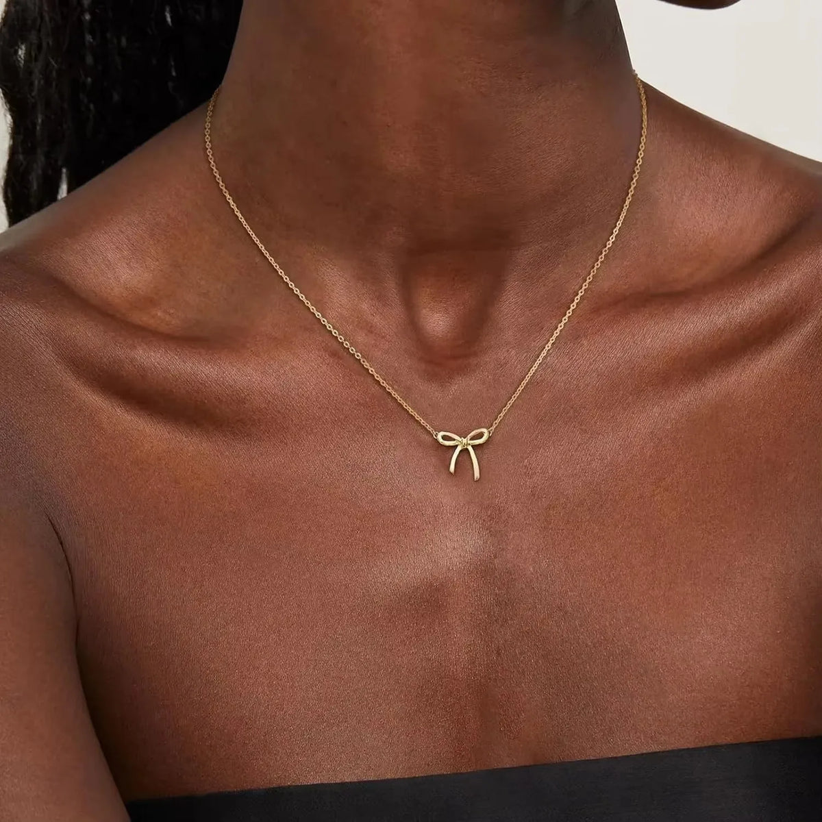 Stainless Steel Bowknot Lucky Necklace For Women Gold Color Korean Necklaces Female Aesthetic Choker Jewelry Daily Accessories