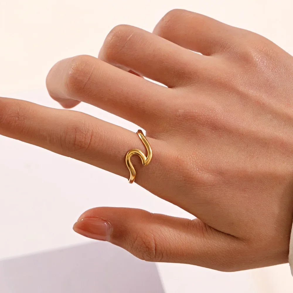 New Trendy Stainless Steel Geometric Rings for Women Gold Color Minimalist Adjustable Finger Rings Birthday Party Jewelry Gifts